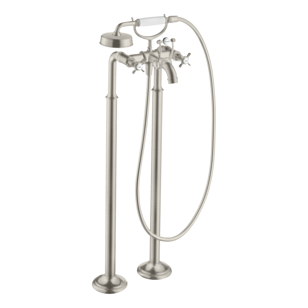 AXOR Montreux 2-Handle Floorstanding Bath & Shower Mixer Faucet with Cross Handles from Brandt in Stainless Steel Optic finish