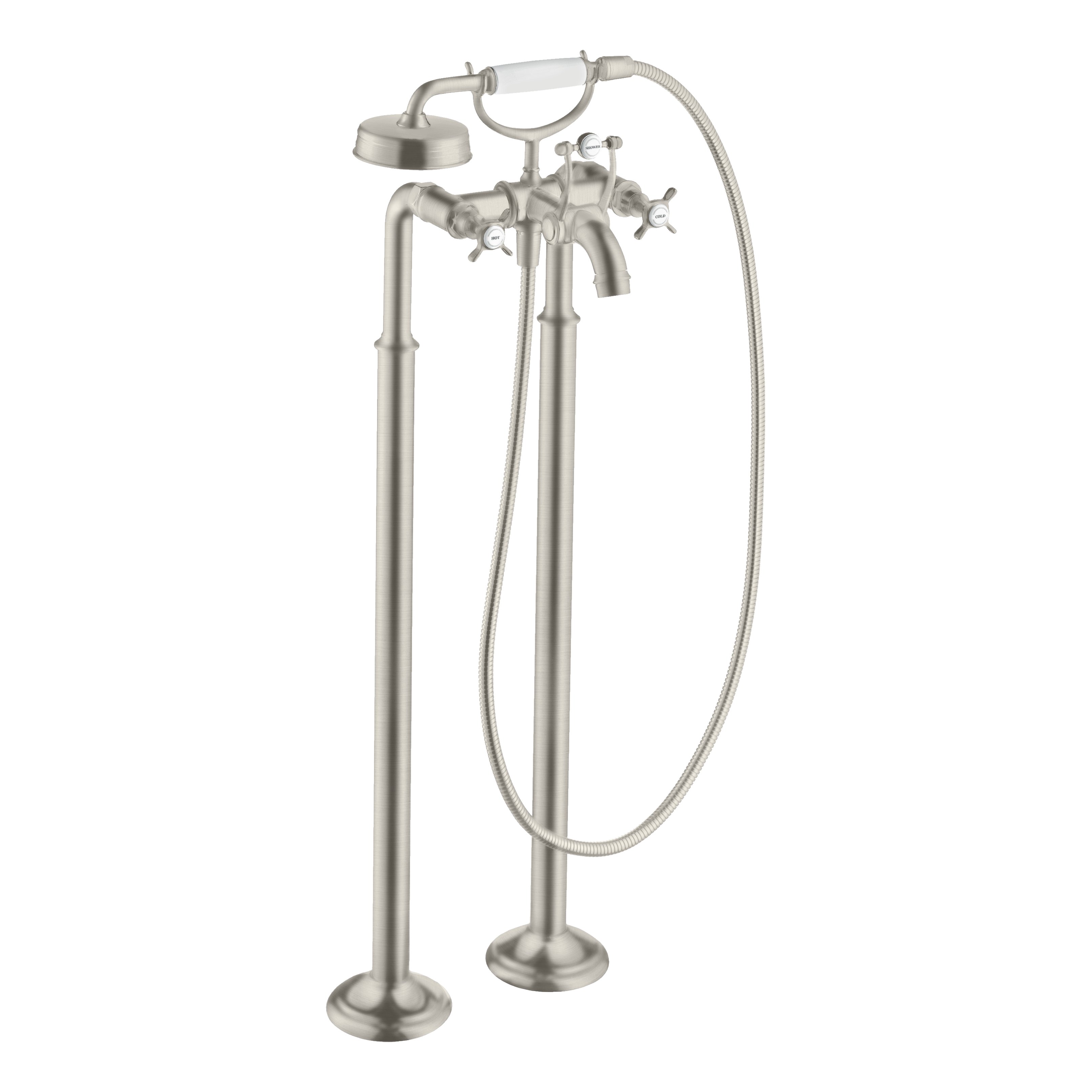 AXOR Montreux 2-Handle Floorstanding Bath & Shower Mixer Faucet with Cross Handles from Brandt in Stainless Steel Optic finish