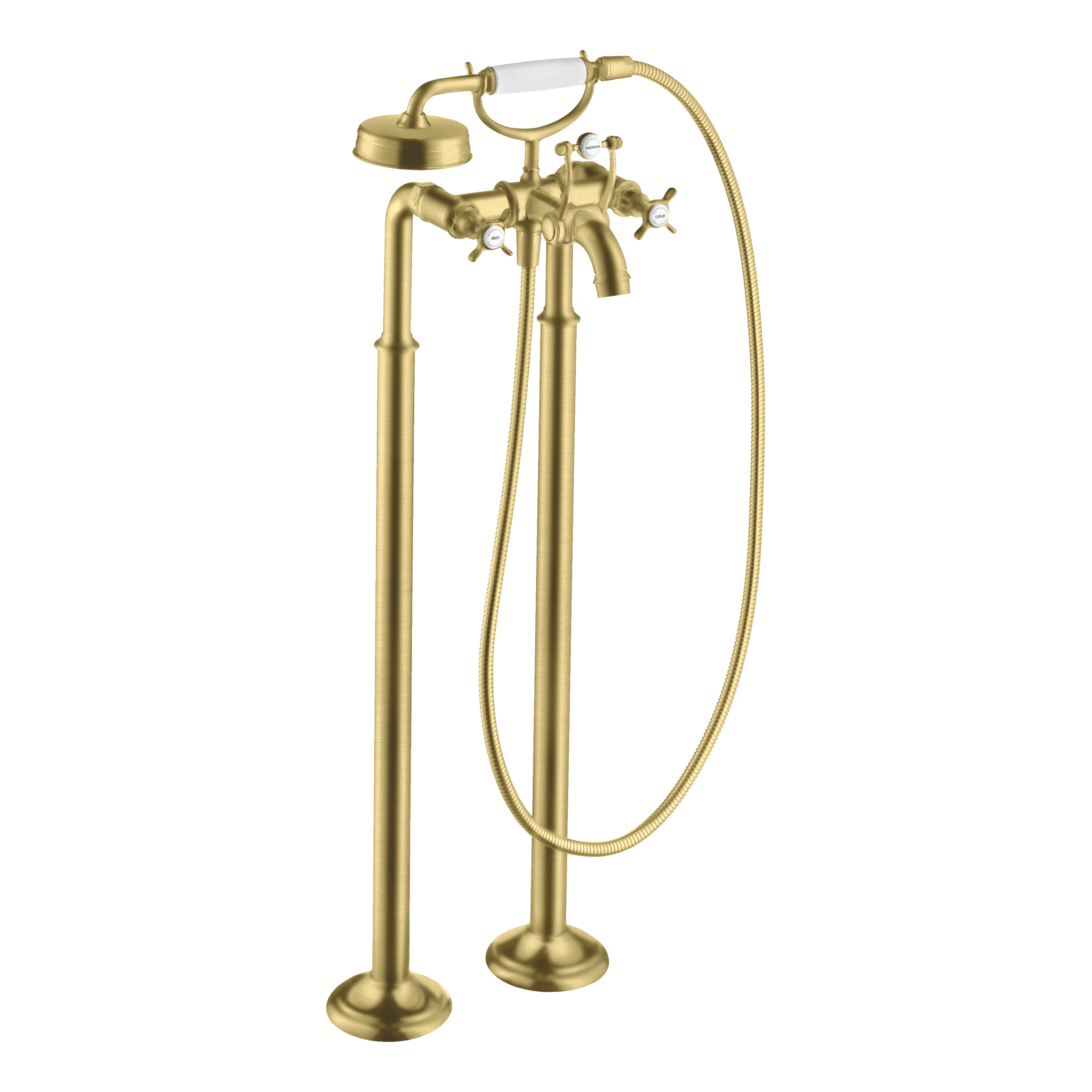 AXOR Montreux 2-Handle Floorstanding Bath & Shower Mixer Faucet with Cross Handles from Brandt in Brushed Brass finish