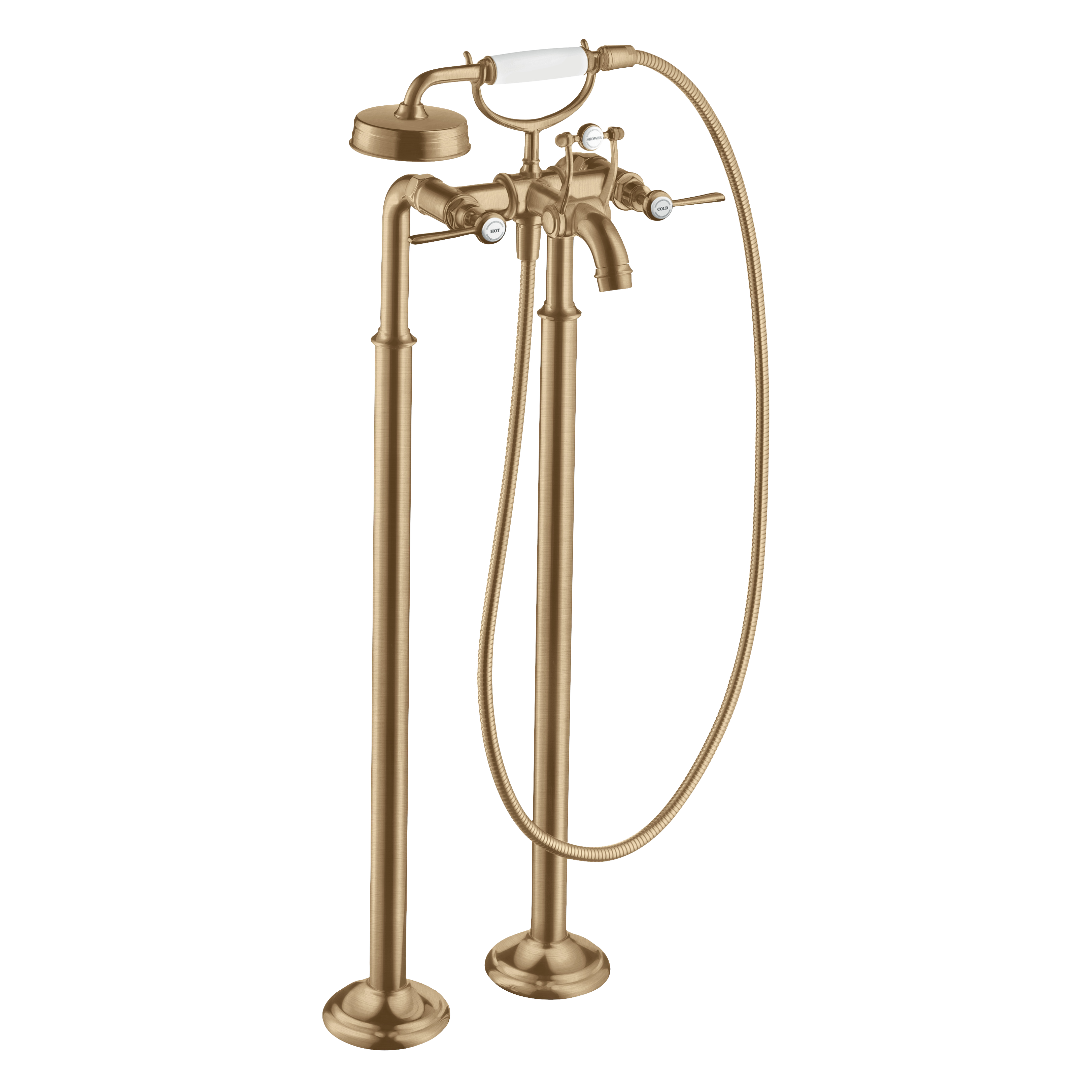 AXOR Montreux 2-Handle Floorstanding Bath & Shower Mixer Faucet with Lever Handles from Brandt in Brushed Bronze finish