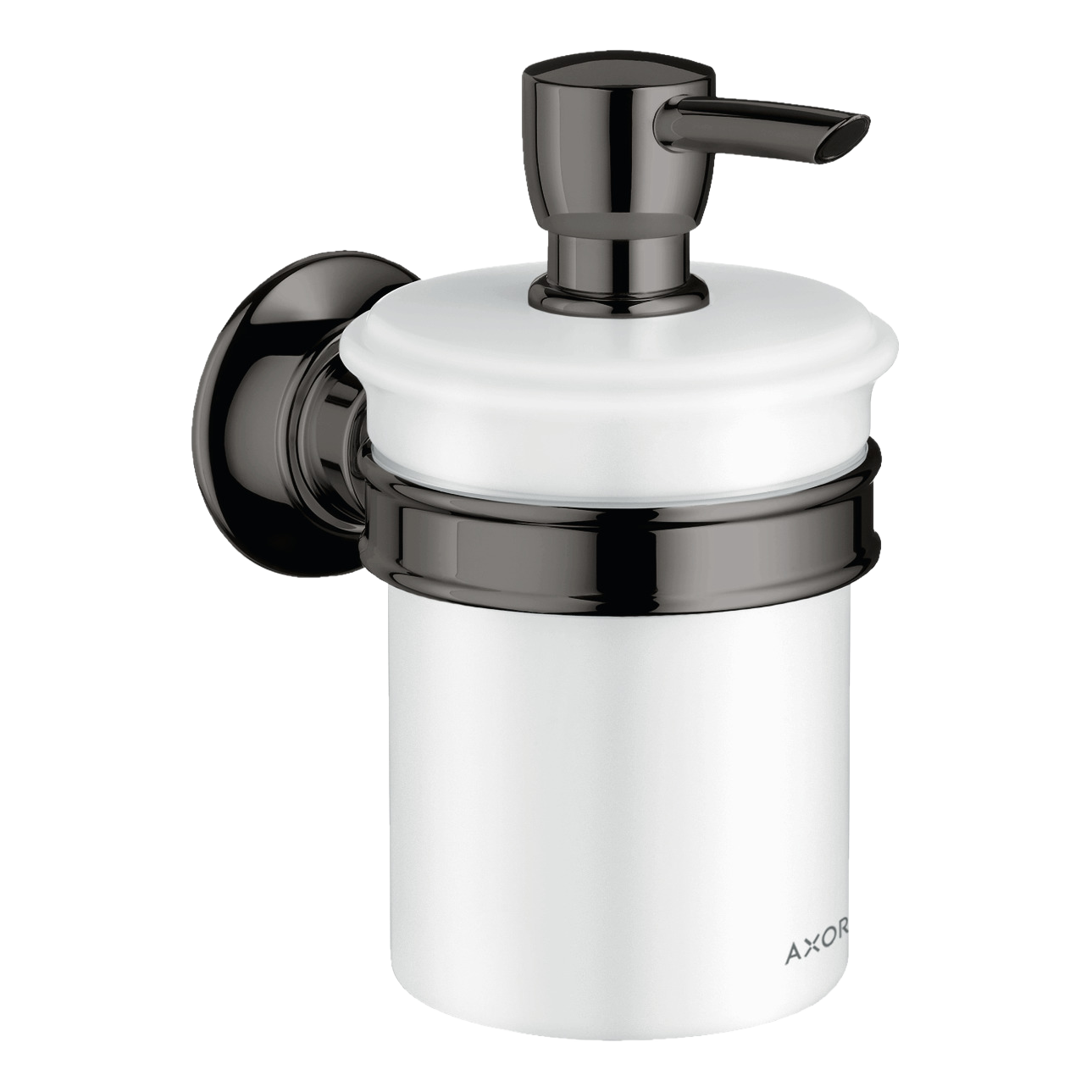 AXOR Montreux Wall-Mounted Liquid Soap Dispenser from Brandt in Polished Black Chrome finish