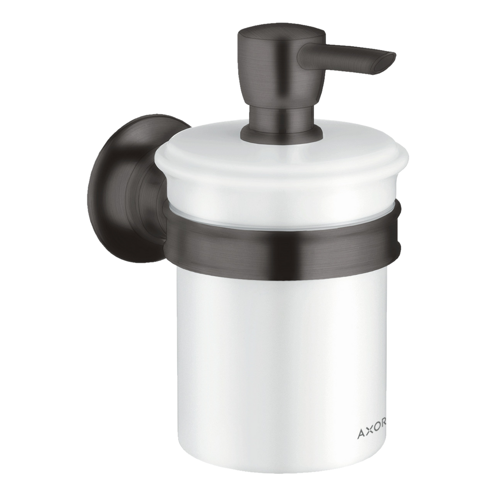 AXOR Montreux Wall-Mounted Liquid Soap Dispenser from Brandt in Brushed Black Chrome finish