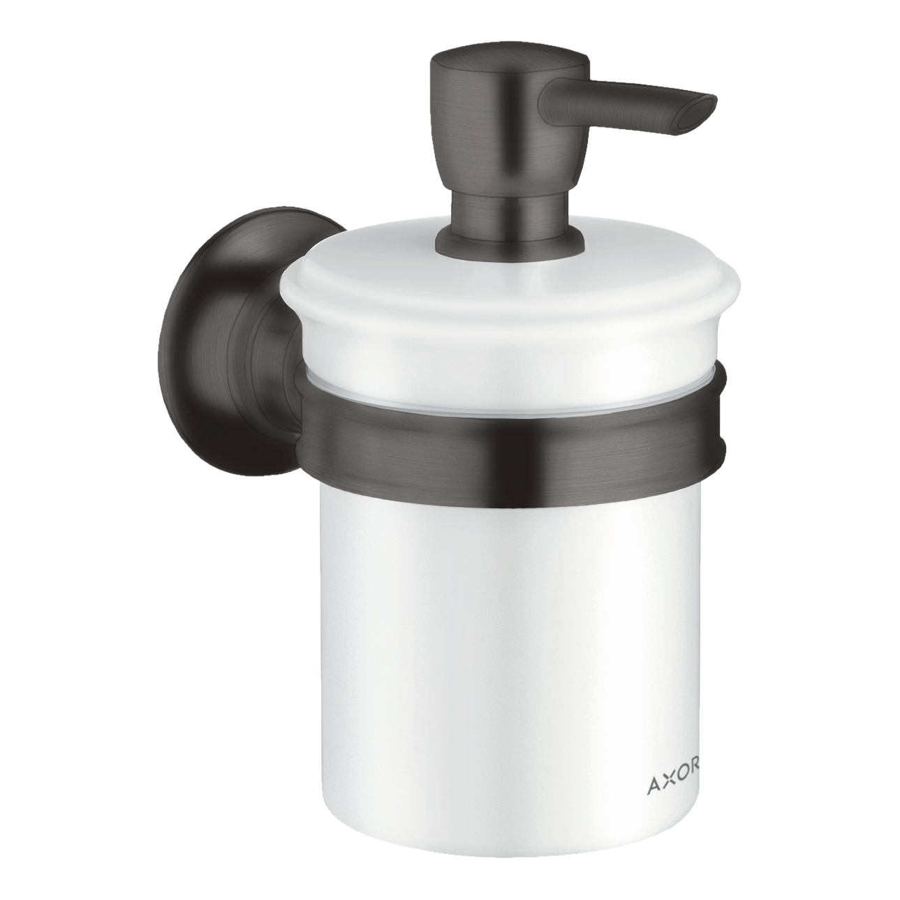 AXOR Montreux Wall-Mounted Liquid Soap Dispenser from Brandt in Brushed Black Chrome finish