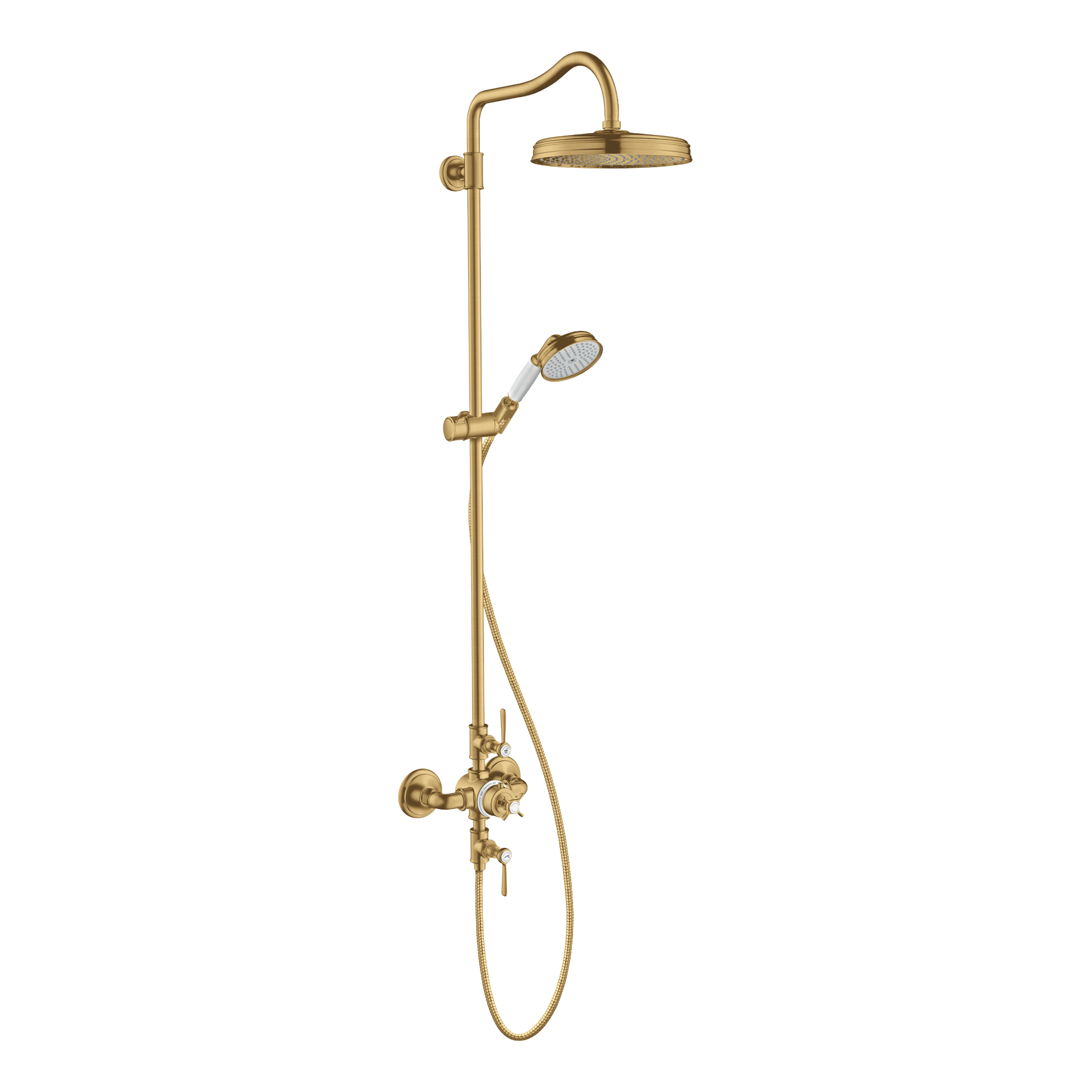 AXOR Montreux Shower Column with Thermostat and Overhead Shower 240 1jet from Brandt in Brushed Gold Optic finish