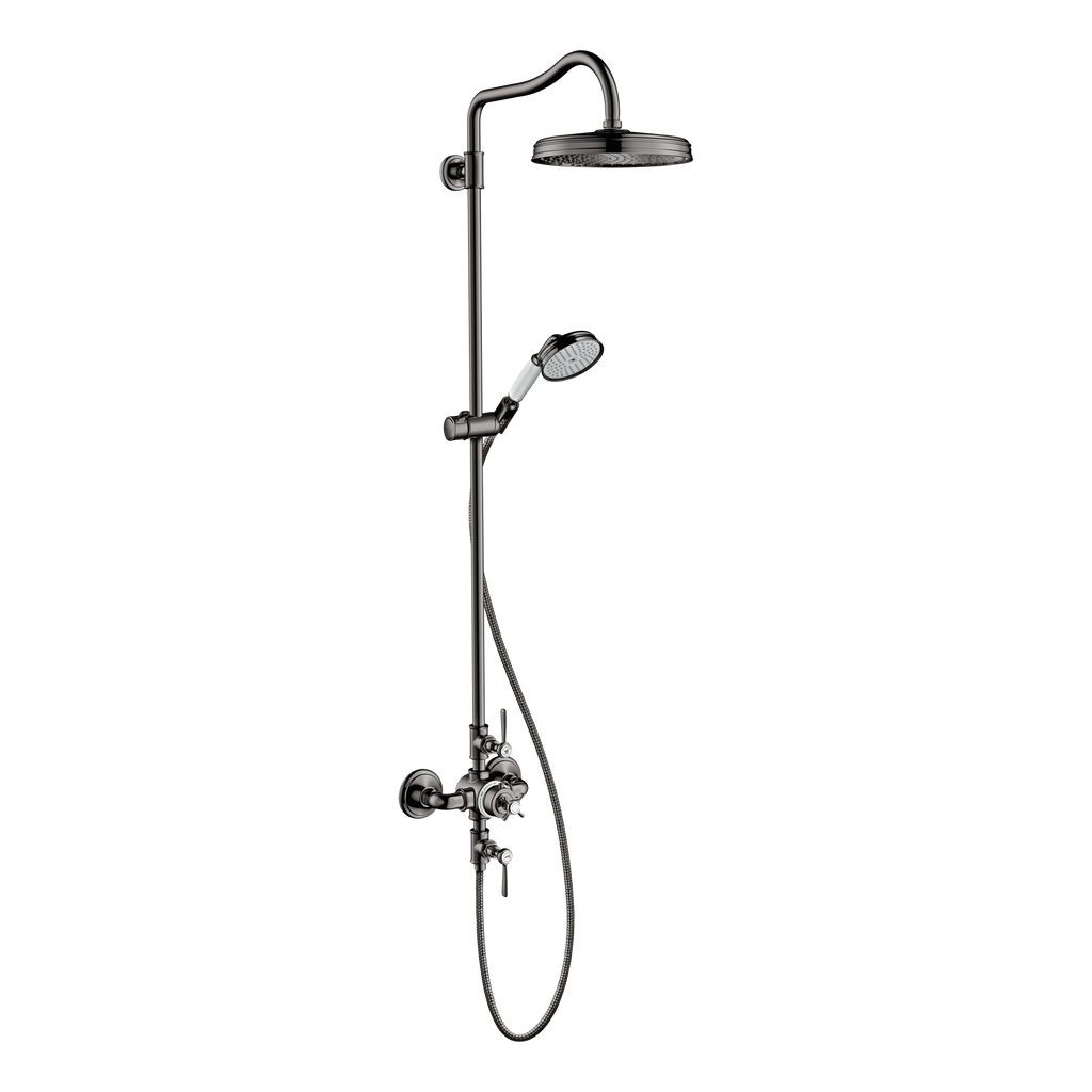 AXOR Montreux Shower Column with Thermostat and Overhead Shower 240 1jet from Brandt in Polished Black Chrome finish