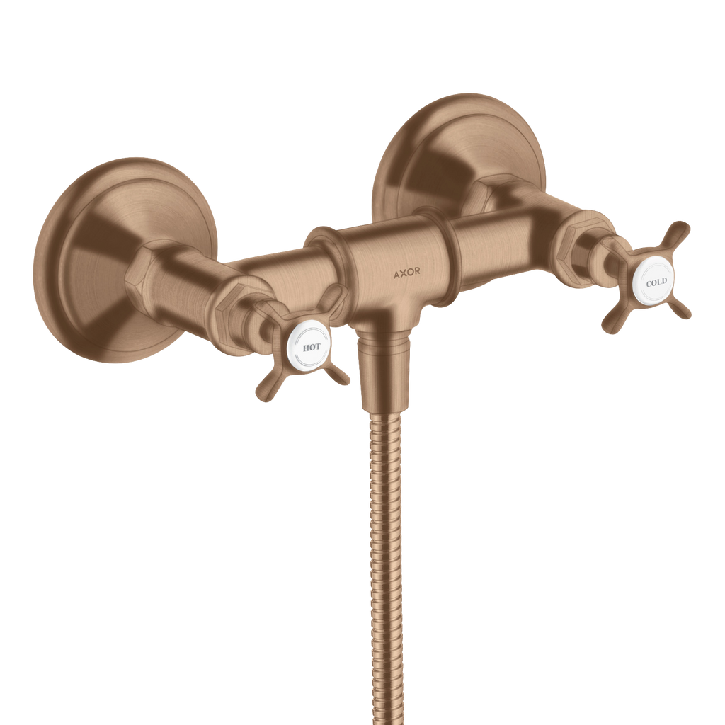 AXOR Montreux 2-Handle Shower Mixer Faucet with Cross Handles 170 cc from Brandt in Brushed Red Gold finish