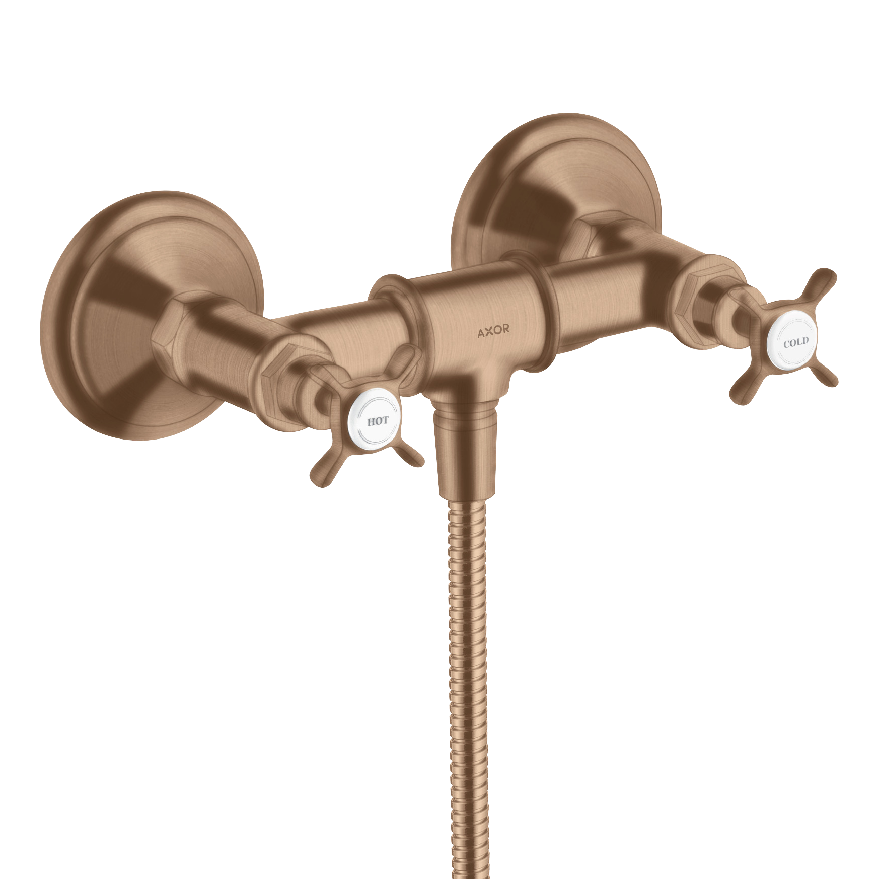 AXOR Montreux 2-Handle Shower Mixer Faucet with Cross Handles 170 cc from Brandt in Brushed Red Gold finish