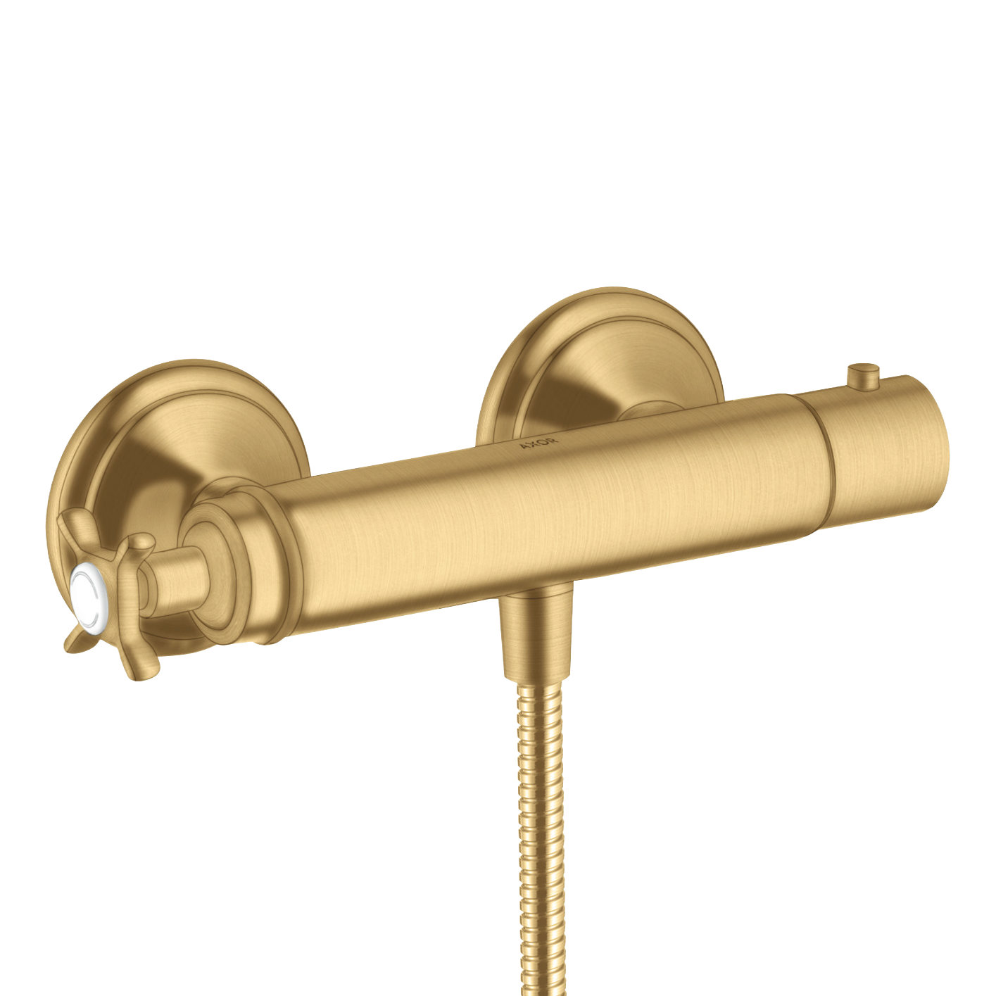 AXOR Montreux Cross Handle Shower Thermostat from Brandt in Brushed Gold Optic finish