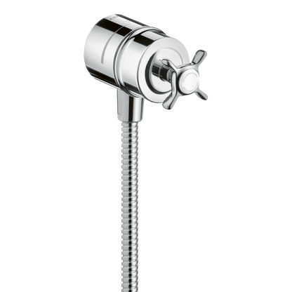 AXOR Montreux Wall Outlet Stop with Non-Return Valve, Shut-Off Valve and Cross Handle from Brandt in Chrome finish