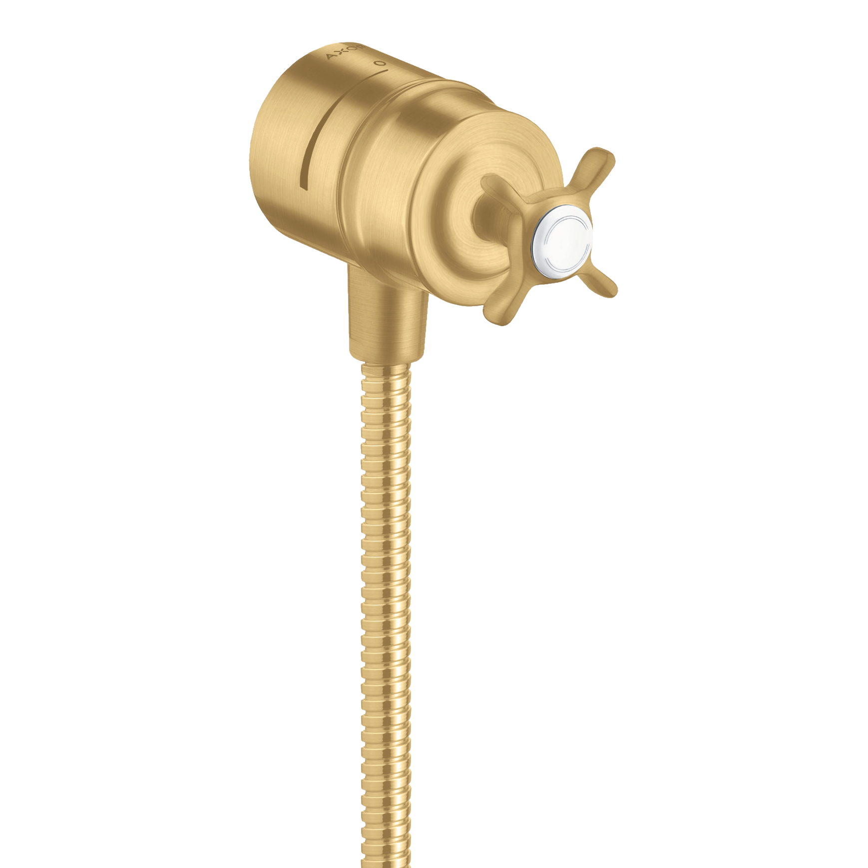 AXOR Montreux Wall Outlet Stop with Non-Return Valve, Shut-Off Valve and Cross Handle from Brandt in Brushed Gold Optic finish
