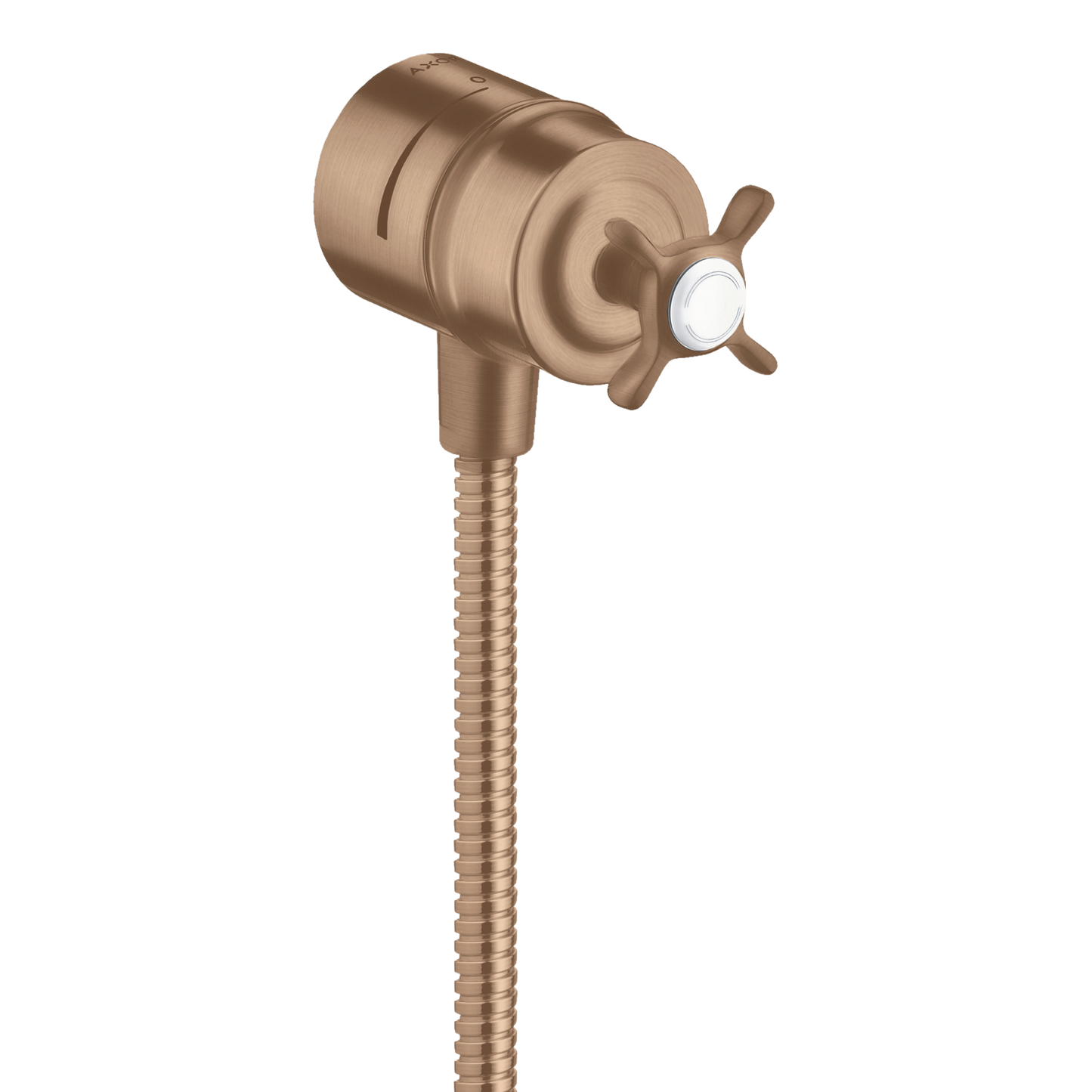 AXOR Montreux Wall Outlet Stop with Non-Return Valve, Shut-Off Valve and Cross Handle from Brandt in Brushed Red Gold finish