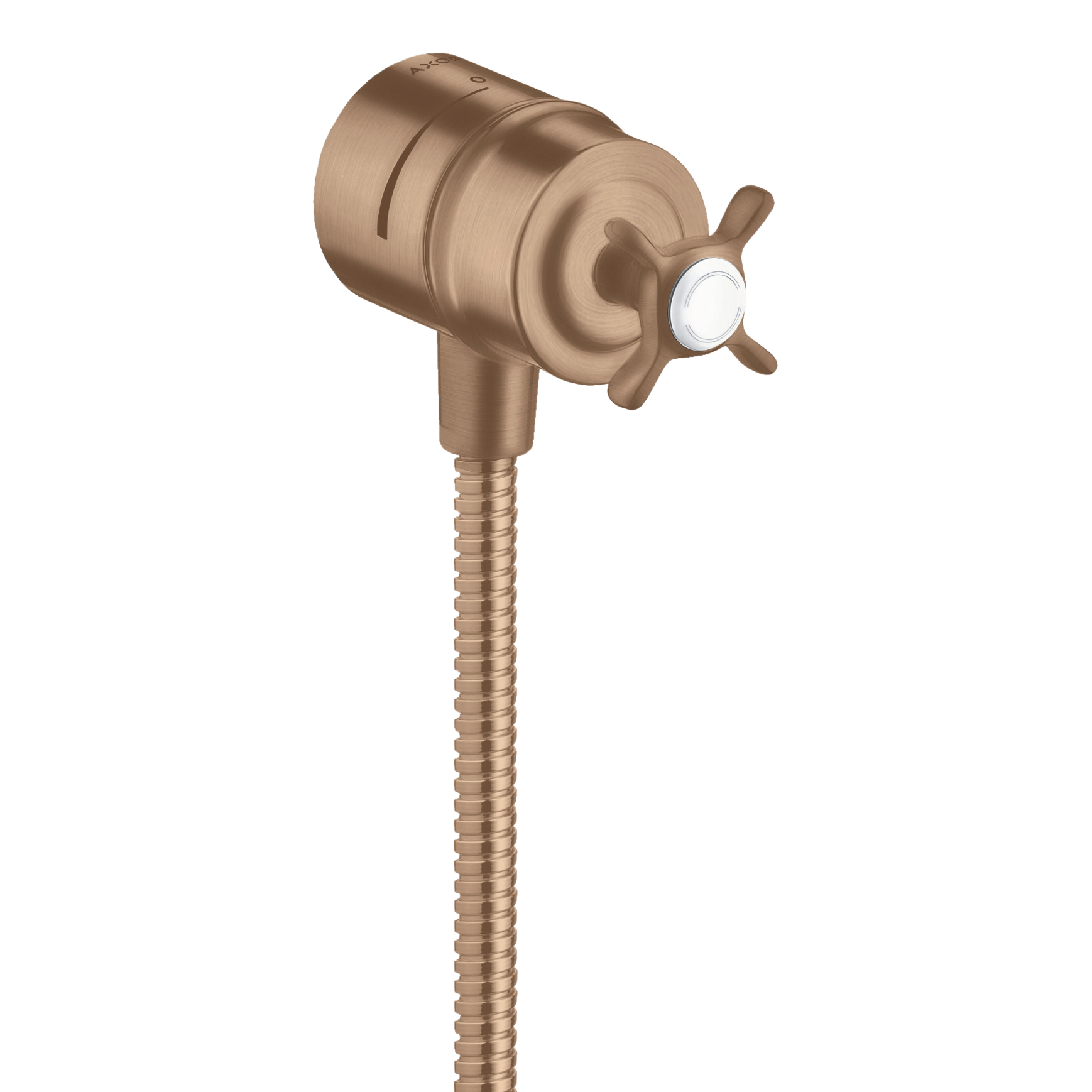 AXOR Montreux Wall Outlet Stop with Non-Return Valve, Shut-Off Valve and Cross Handle from Brandt in Brushed Red Gold finish