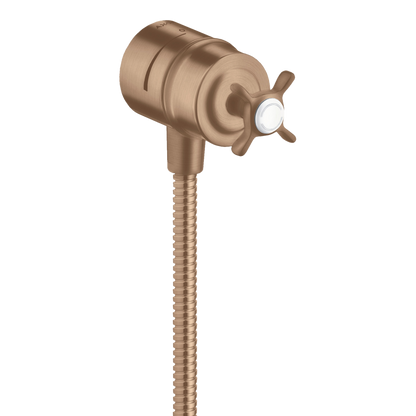 AXOR Montreux Wall Outlet Stop with Non-Return Valve, Shut-Off Valve and Cross Handle from Brandt in Brushed Red Gold finish