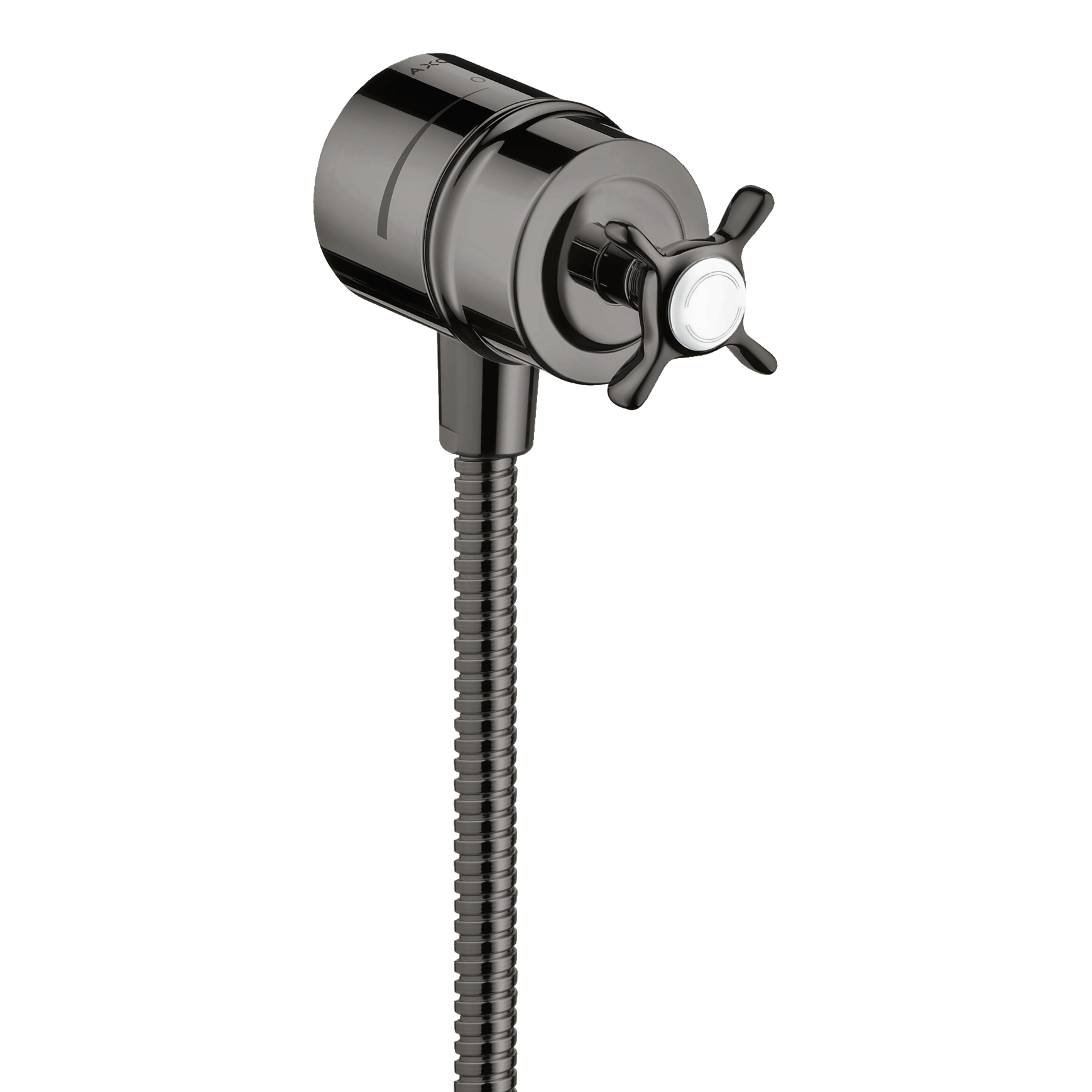 AXOR Montreux Wall Outlet Stop with Non-Return Valve, Shut-Off Valve and Cross Handle from Brandt in Polished Black Chrome finish