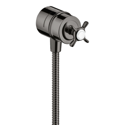 AXOR Montreux Wall Outlet Stop with Non-Return Valve, Shut-Off Valve and Cross Handle from Brandt in Polished Black Chrome finish