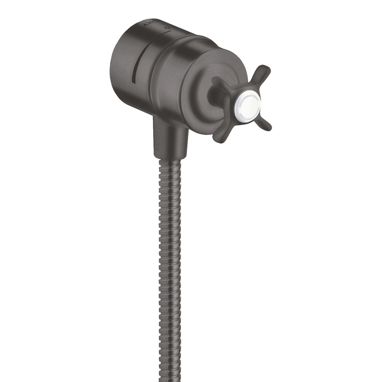 AXOR Montreux Wall Outlet Stop with Non-Return Valve, Shut-Off Valve and Cross Handle from Brandt in Brushed Black Chrome finish