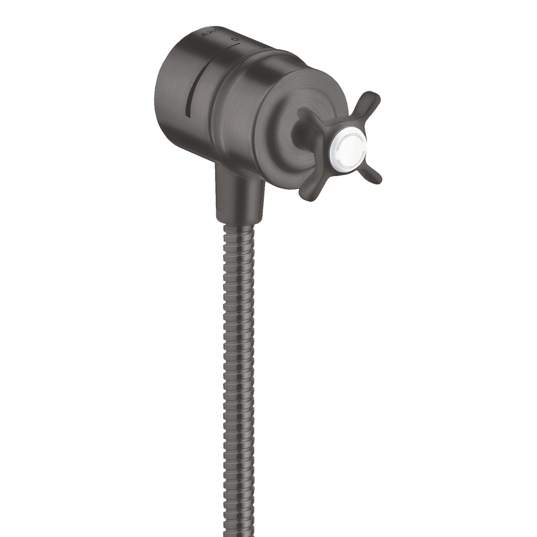 AXOR Montreux Wall Outlet Stop with Non-Return Valve, Shut-Off Valve and Cross Handle from Brandt in Brushed Black Chrome finish