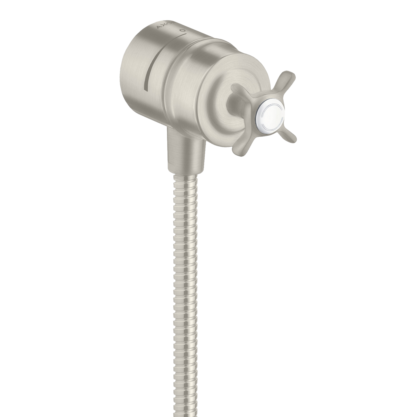 AXOR Montreux Wall Outlet Stop with Non-Return Valve, Shut-Off Valve and Cross Handle from Brandt in Stainless Steel Optic finish