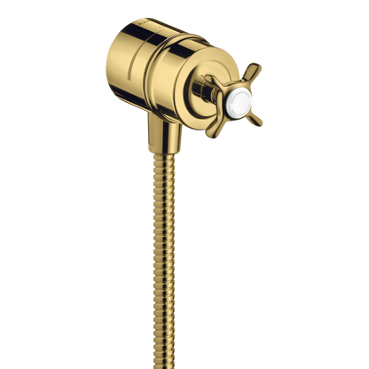 AXOR Montreux Wall Outlet Stop with Non-Return Valve, Shut-Off Valve and Cross Handle from Brandt in Polished Gold Optic finish
