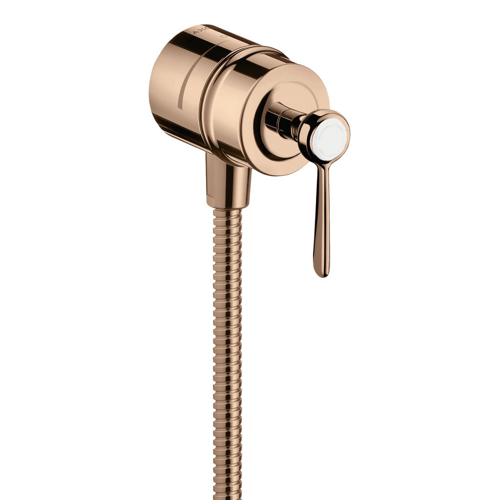 AXOR Montreux Wall Outlet Stop with Non-Return Valve, Shut-Off Valve and Lever Handles from Brandt in Polished Red Gold finish