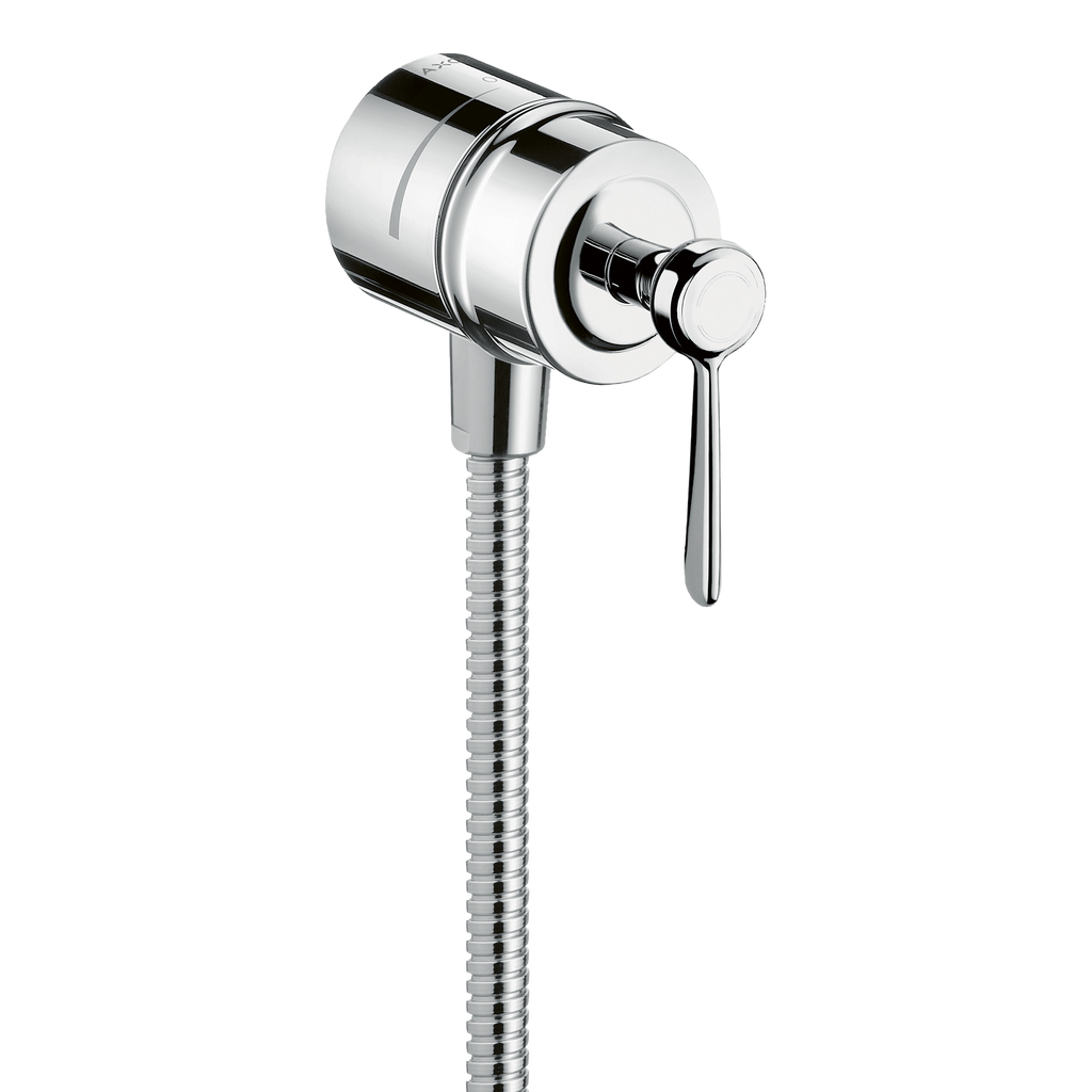 AXOR Montreux Wall Outlet Stop with Non-Return Valve, Shut-Off Valve and Lever Handles from Brandt in Stainless Steel Optic finish