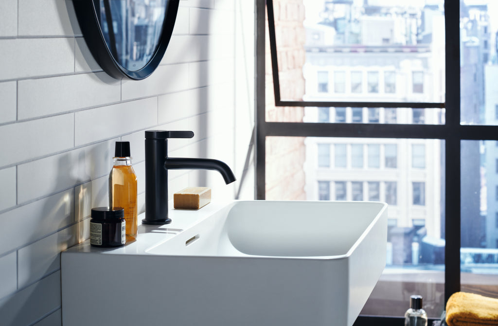 AXOR One Single Lever Handle Basin Mixer Faucet 70 with Open Waste Set from Brandt in Matt Black finish