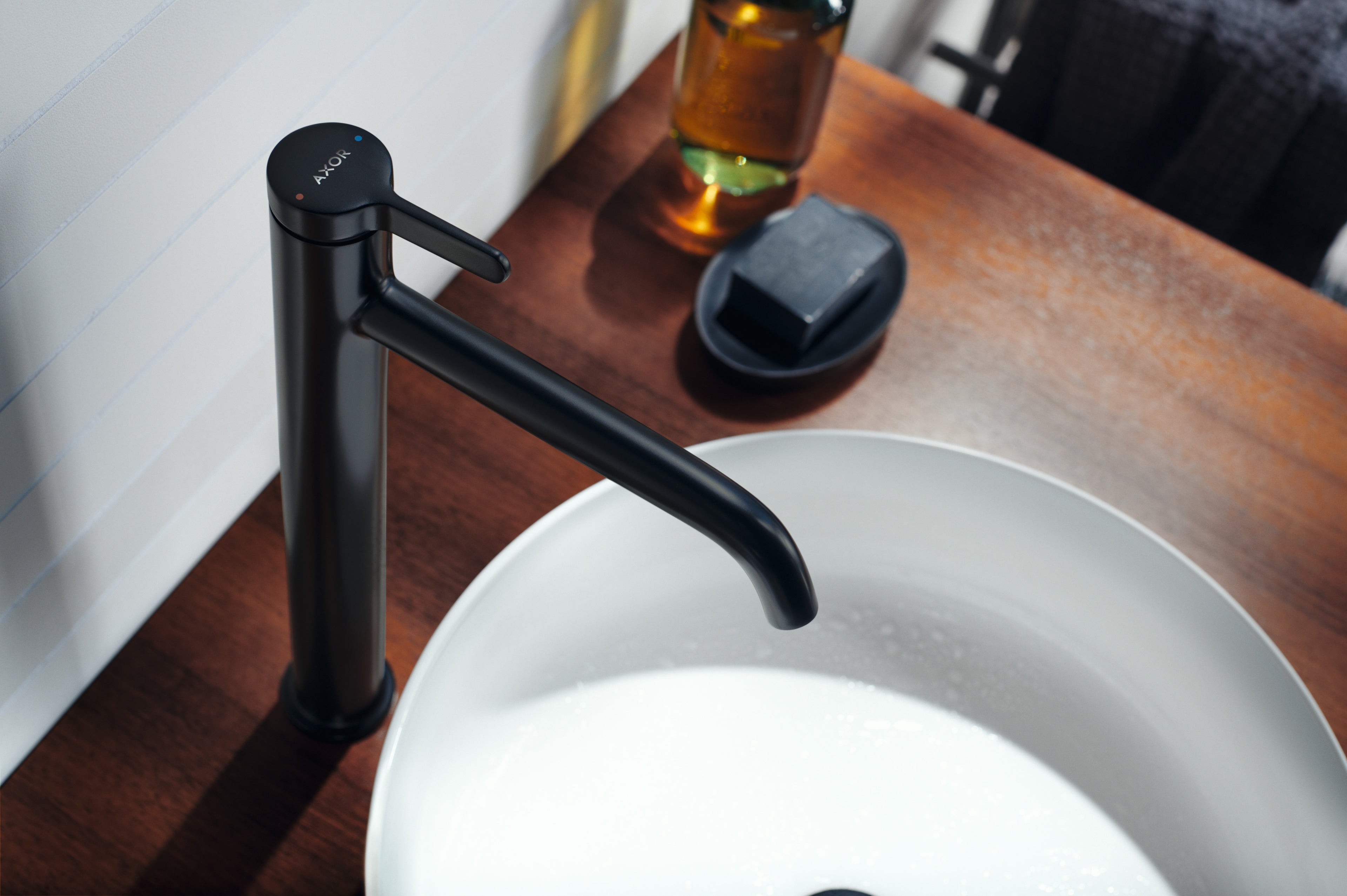 AXOR One Single Lever Handle Basin Mixer Faucet 260 with Open Waste Set from Brandt in Matt Black finish