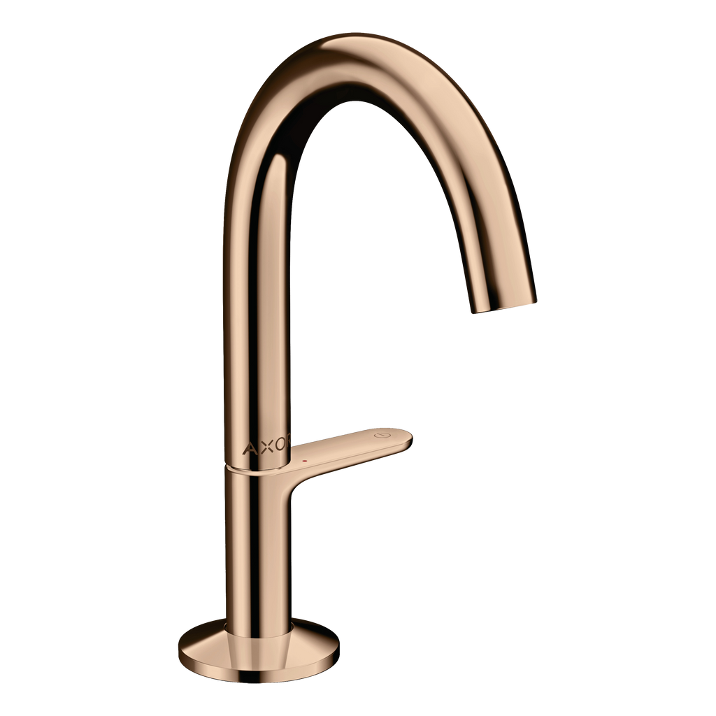 AXOR One Basin Mixer Faucet Select 140 with Push-Open Waste Set from Brandt in Polished Red Gold finish
