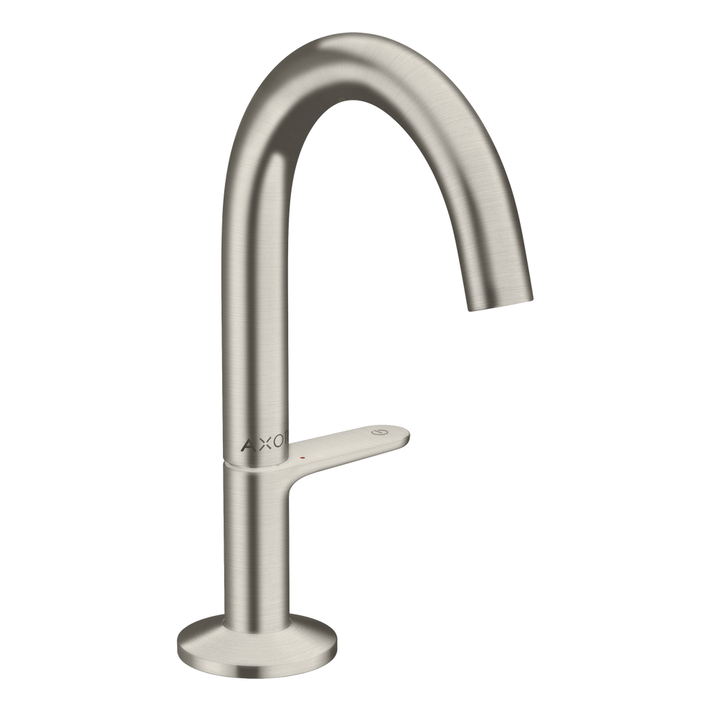 AXOR One Basin Mixer Faucet Select 140 with Push-Open Waste Set from Brandt in Stainless Steel Optic finish