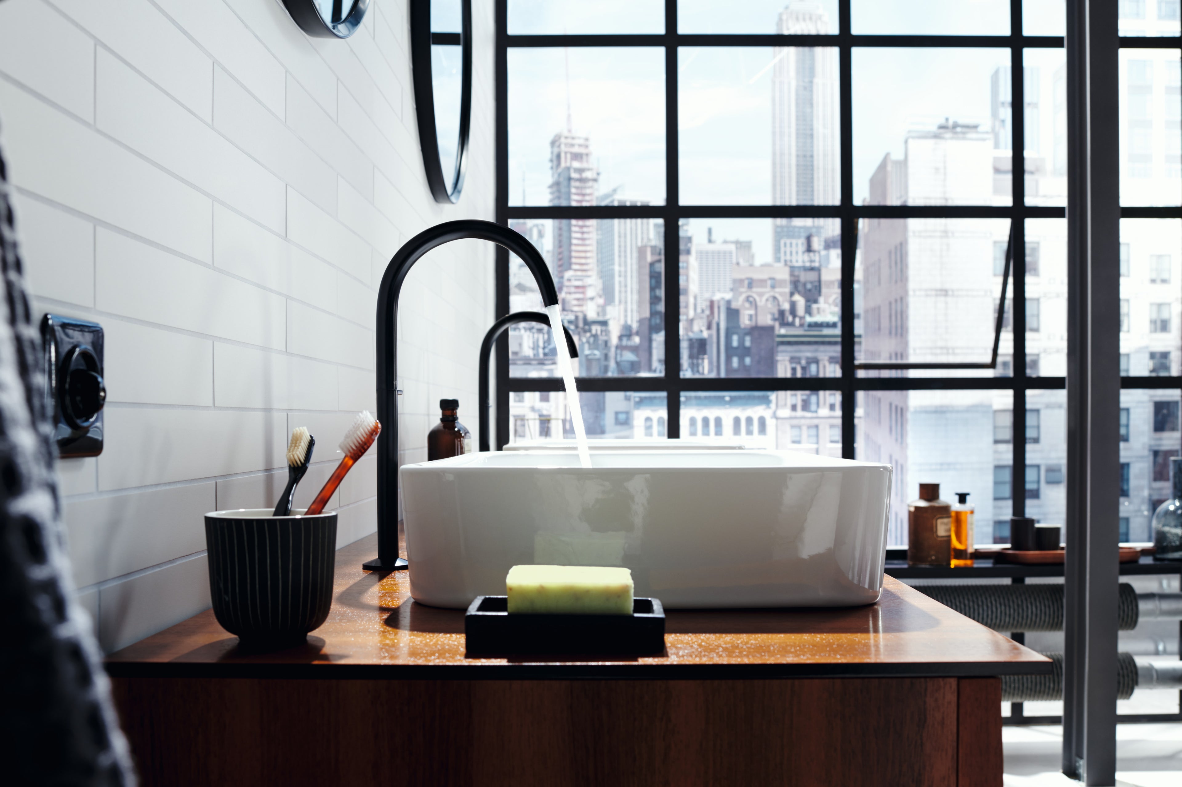 AXOR One Basin Mixer Faucet Select 260 with Push-Open Waste Set from Brandt in Matt Black finish