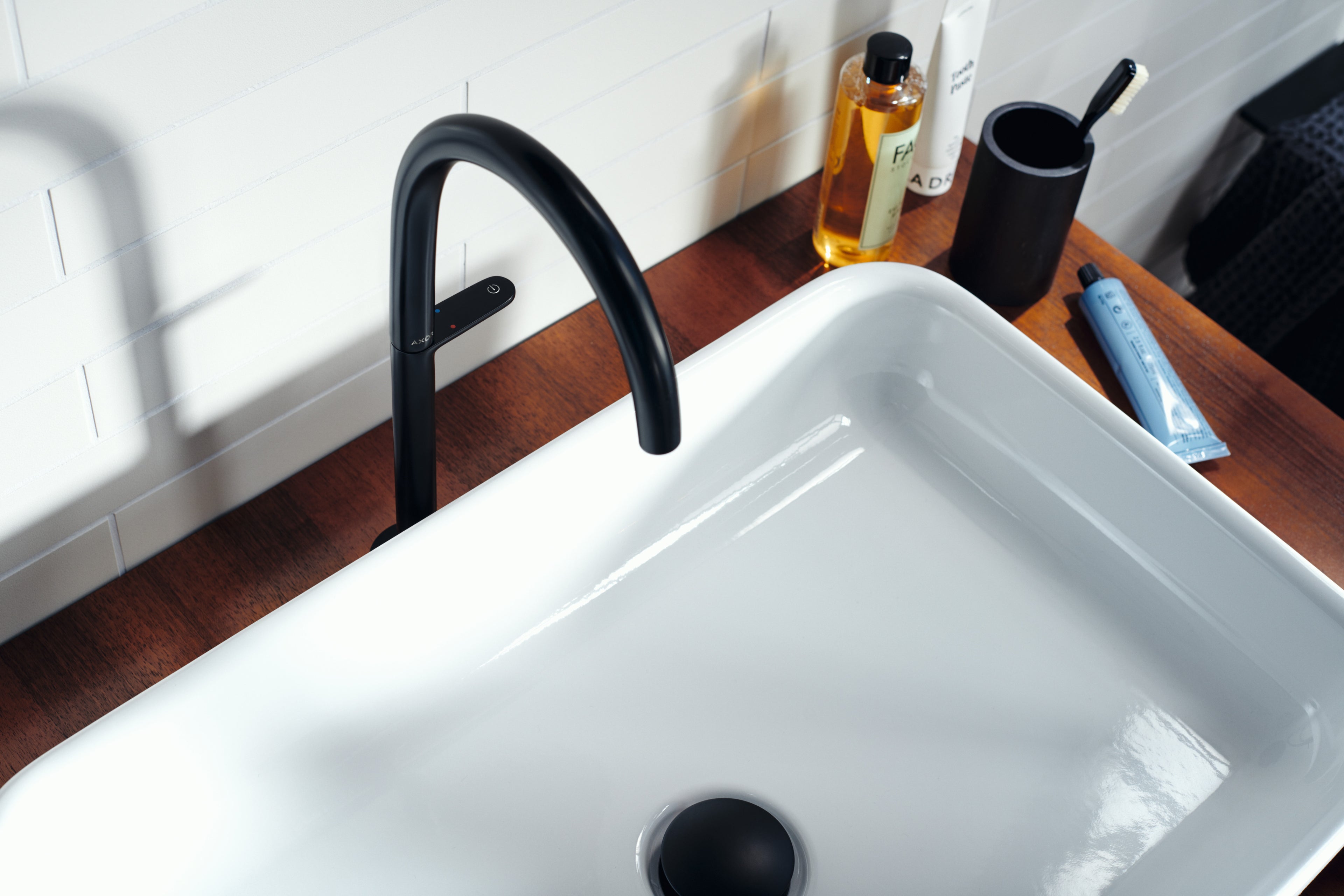 AXOR One Basin Mixer Faucet Select 260 with Push-Open Waste Set from Brandt in Matt Black finish
