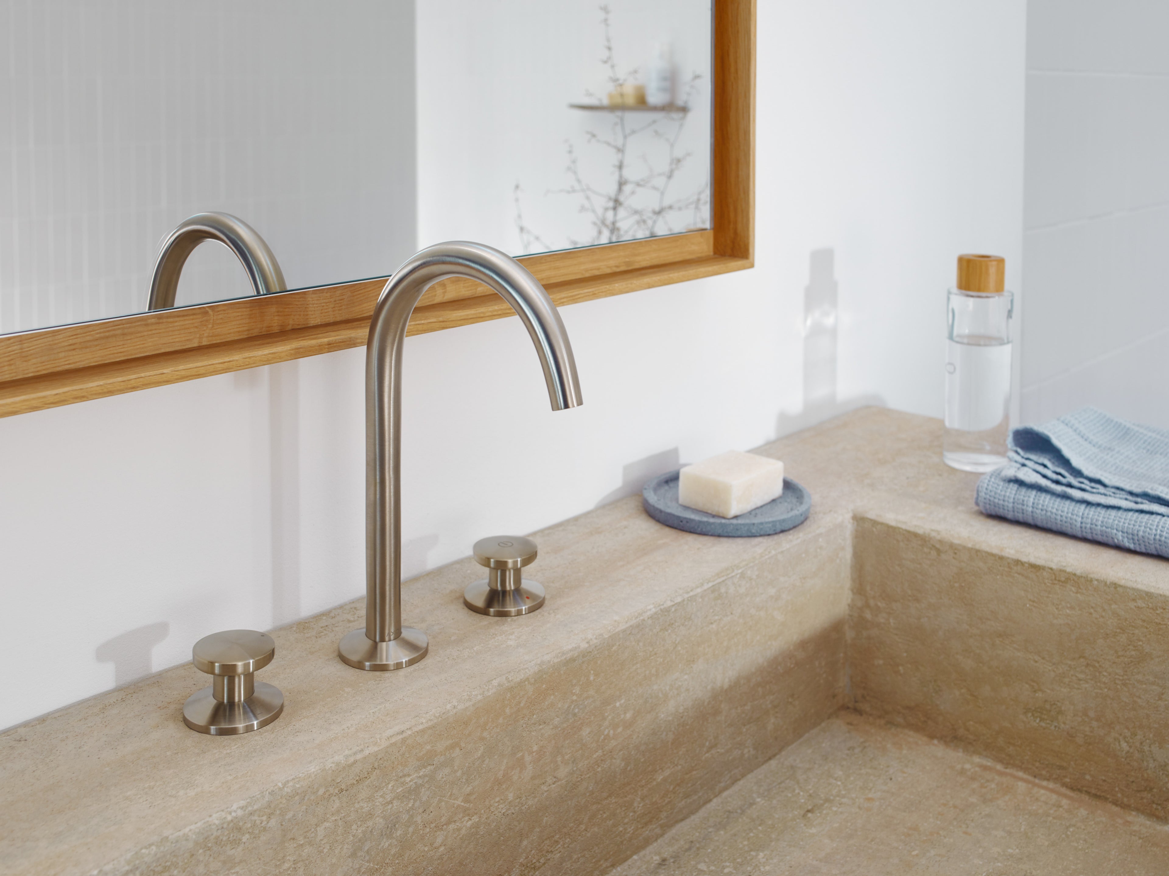 AXOR One 3-Hole Basin Mixer Faucet Select 170 with Push-Open Waste Set from Brandt in Brushed Nickel finish