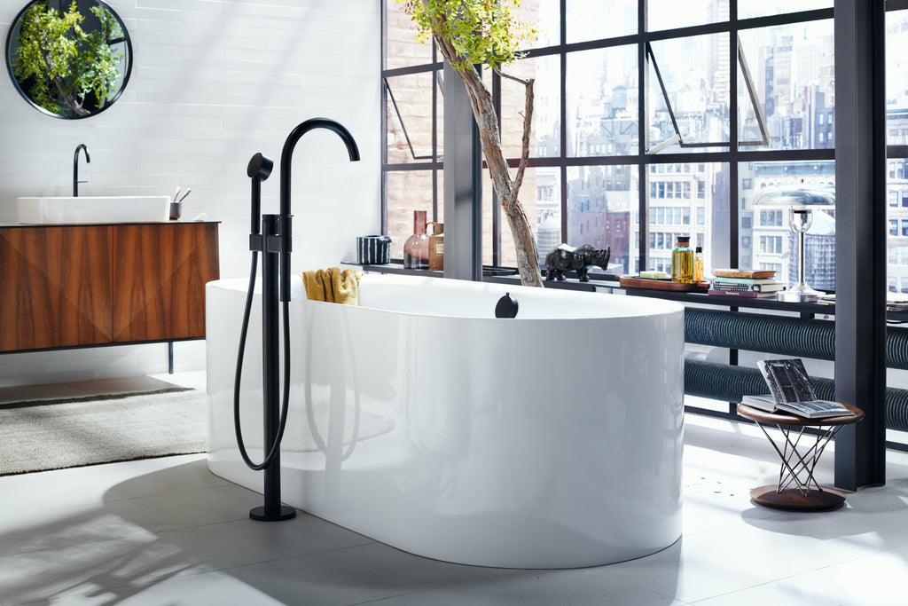 AXOR One Single Lever Handle Floorstanding Bath & Shower Mixer Faucet from Brandt in Matt Black finish