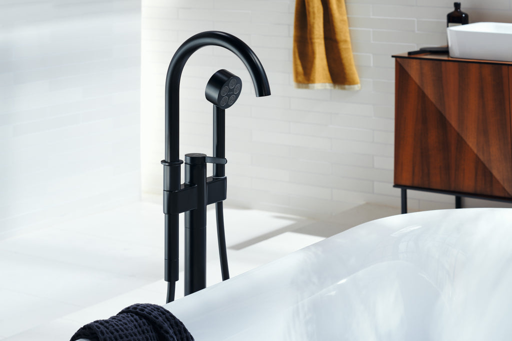 AXOR One Single Lever Handle Floorstanding Bath & Shower Mixer Faucet from Brandt in Matt Black finish