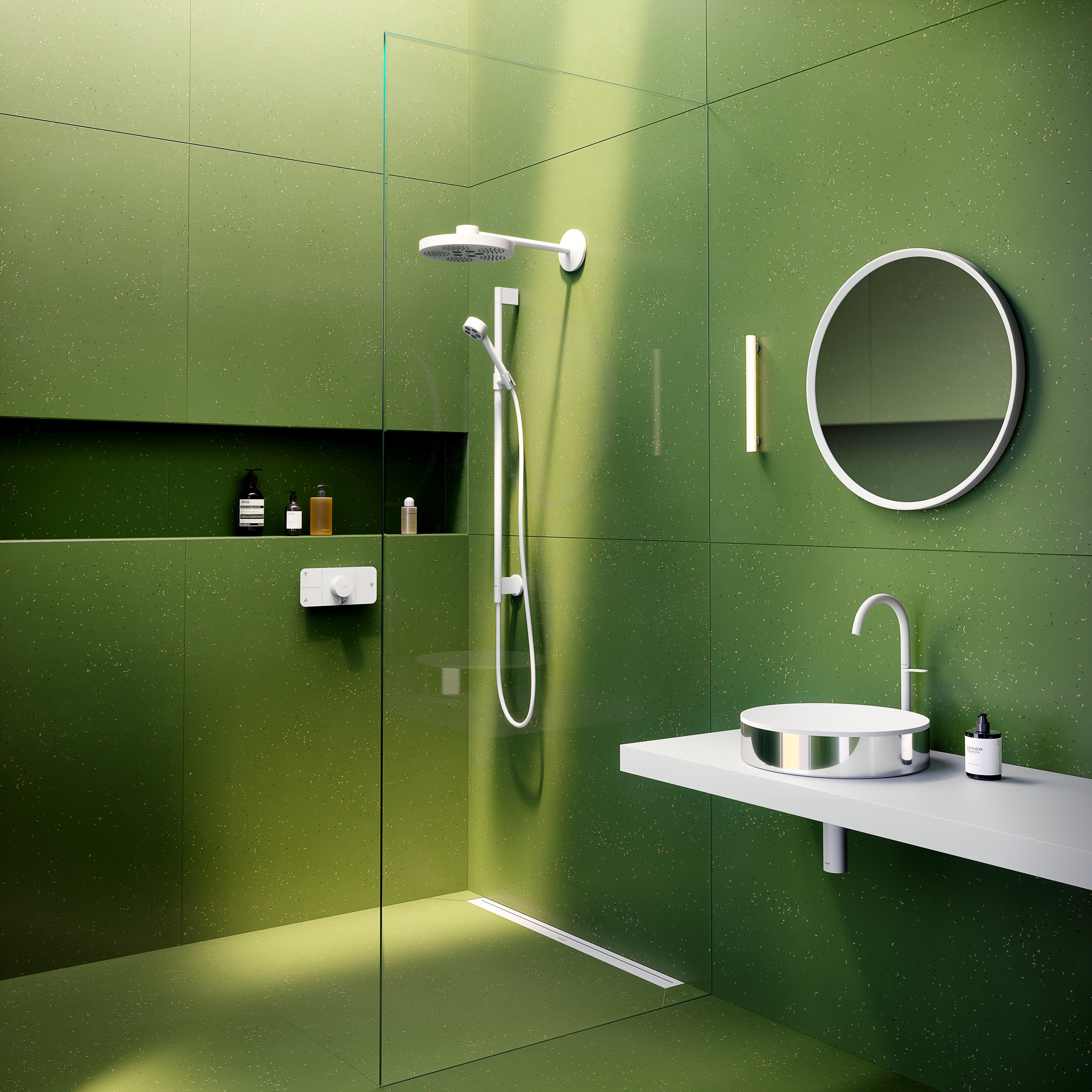 AXOR One Overhead Shower 280 2jet with Shower Arm from Brandt in Matt White finish