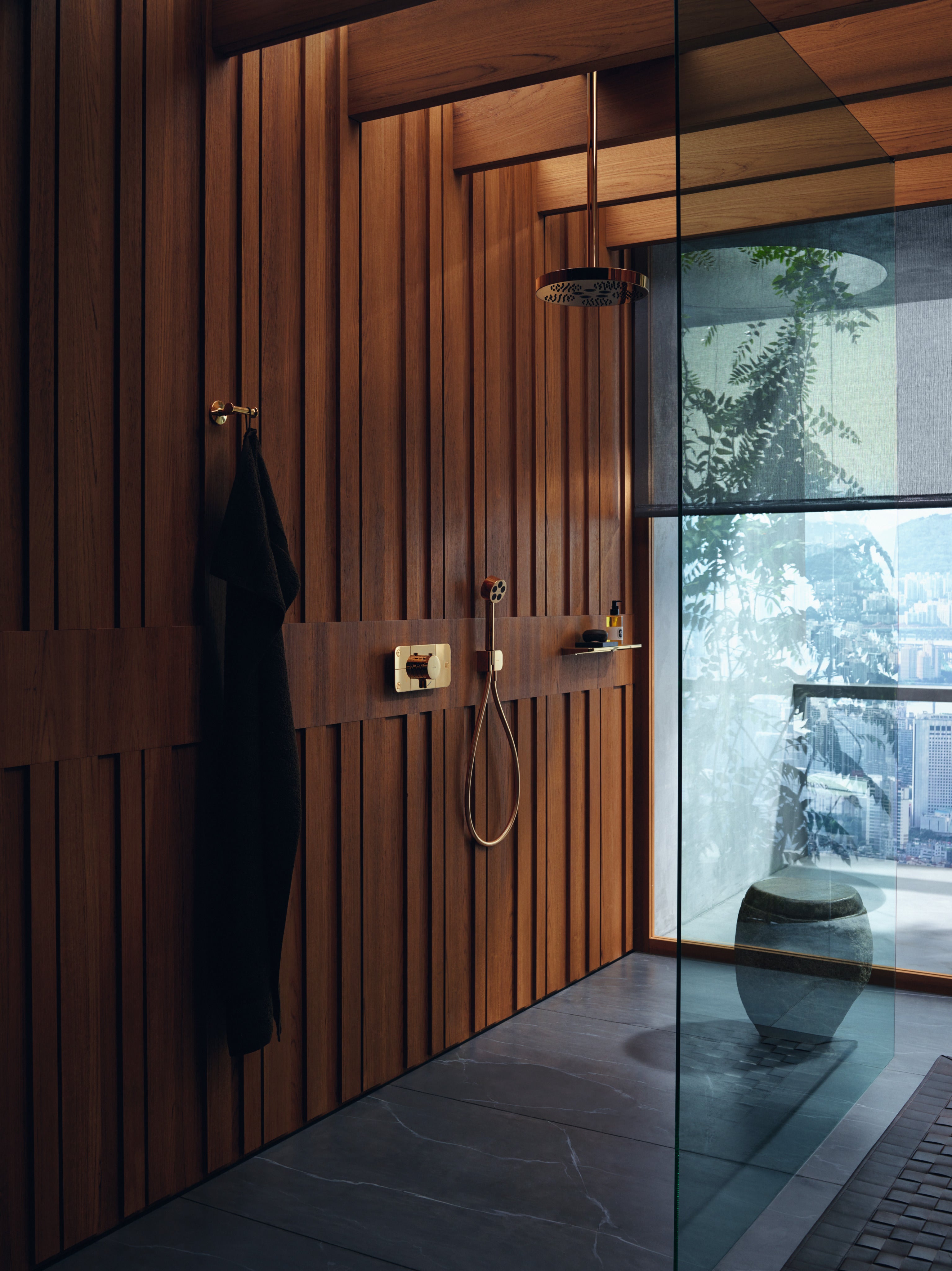 AXOR One Overhead Shower 280 2jet with Ceiling Connection from Brandt in Polished Gold Optic finish