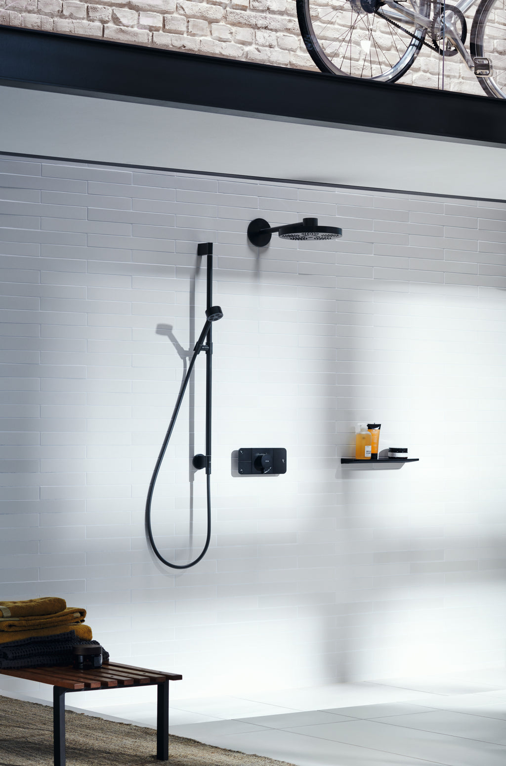 AXOR One Shower Set 75 1jet EcoSmart with Wall Connection from Brandt in Matt Black finish
