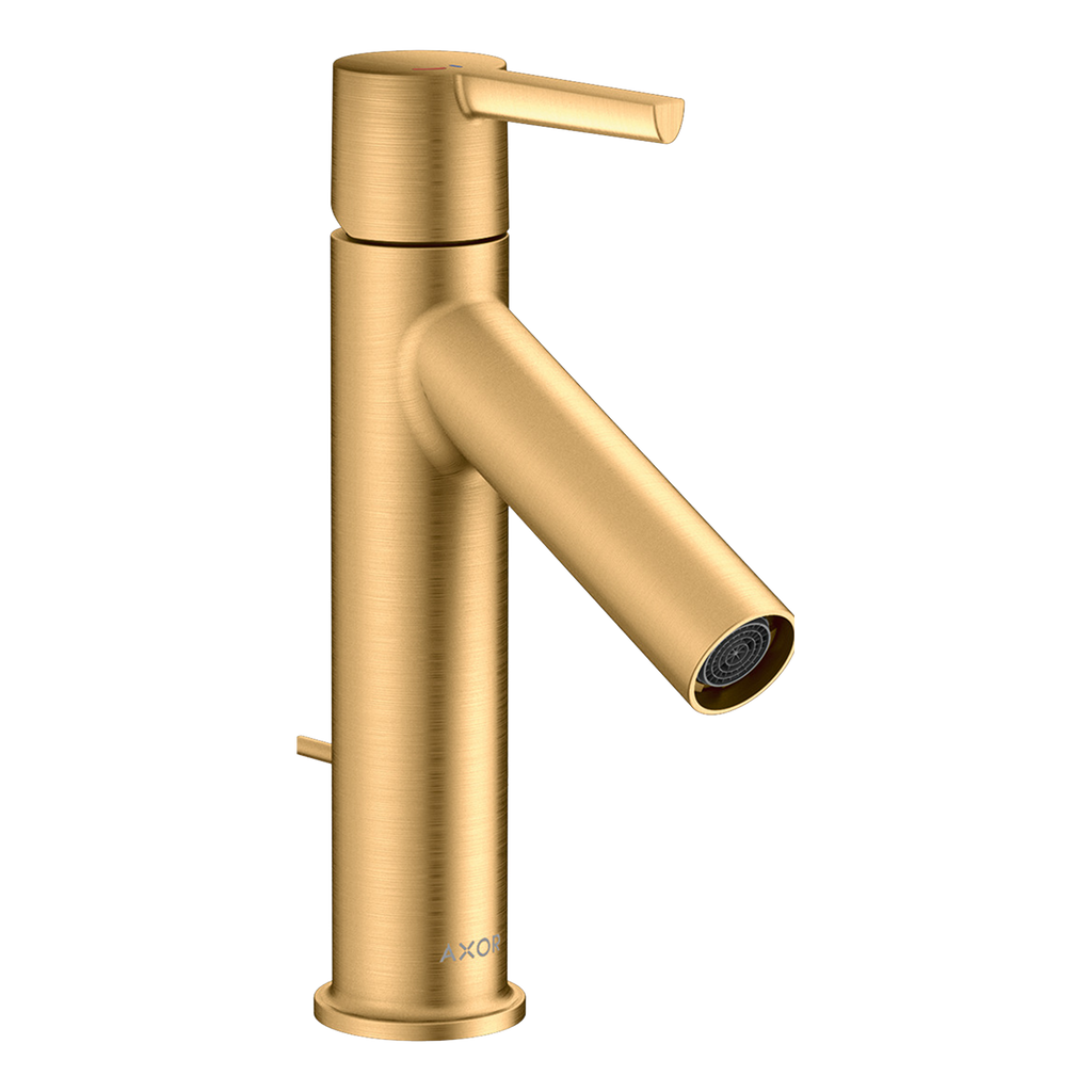 AXOR Starck Single Lever Handle Basin Mixer Faucet 100 with CoolStart and Pop-Up Waste Set from Brandt in Brushed Brass finish