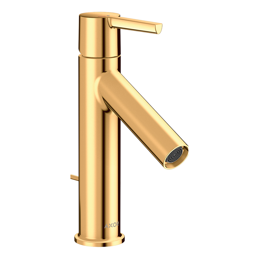 AXOR Starck Single Lever Handle Basin Mixer Faucet 100 with CoolStart and Pop-Up Waste Set from Brandt in Polished Gold Optic finish