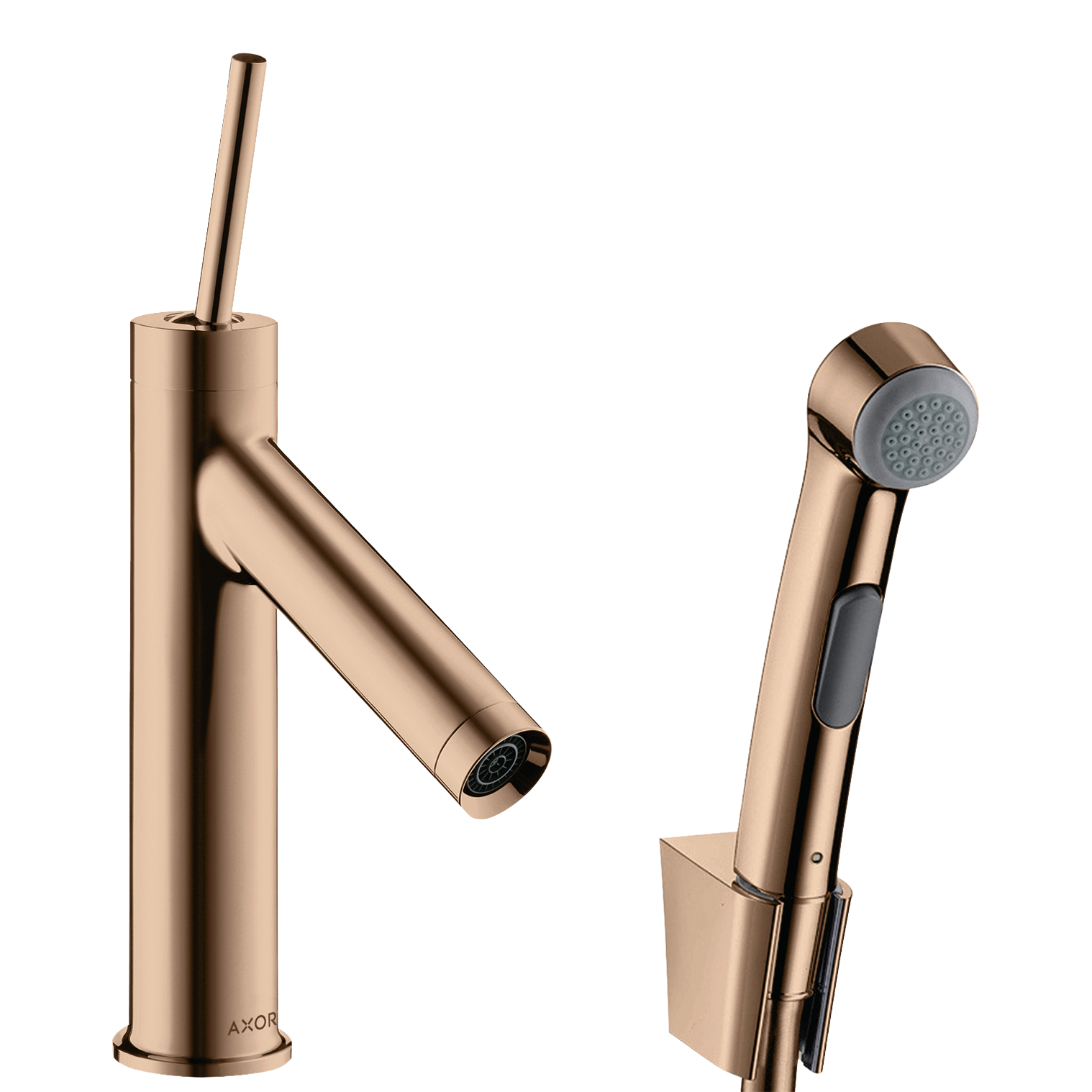 AXOR Starck Single Pin Handle Basin Mixer Faucet 90 with Bidette Hand Shower from Brandt in Polished Red Gold finish