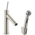 AXOR Starck Single Pin Handle Basin Mixer Faucet 90 with Bidette Hand Shower from Brandt in Stainless Steel Optic finish