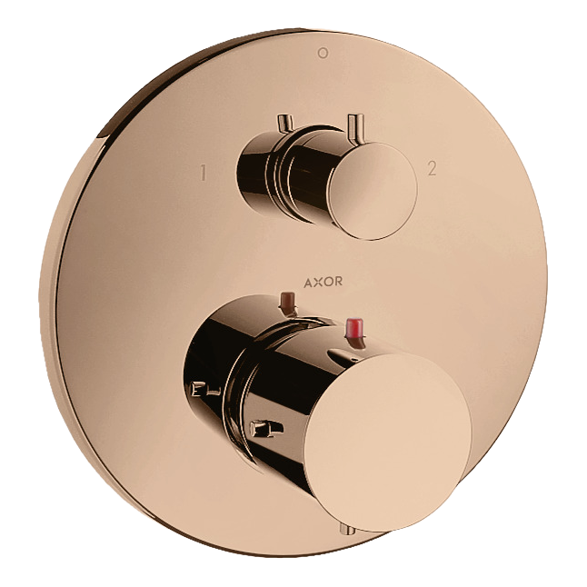 AXOR Starck Concealed Bath & Shower Thermostat with Shut-Off Diverter Valve from Brandt in Polished Red Gold finish