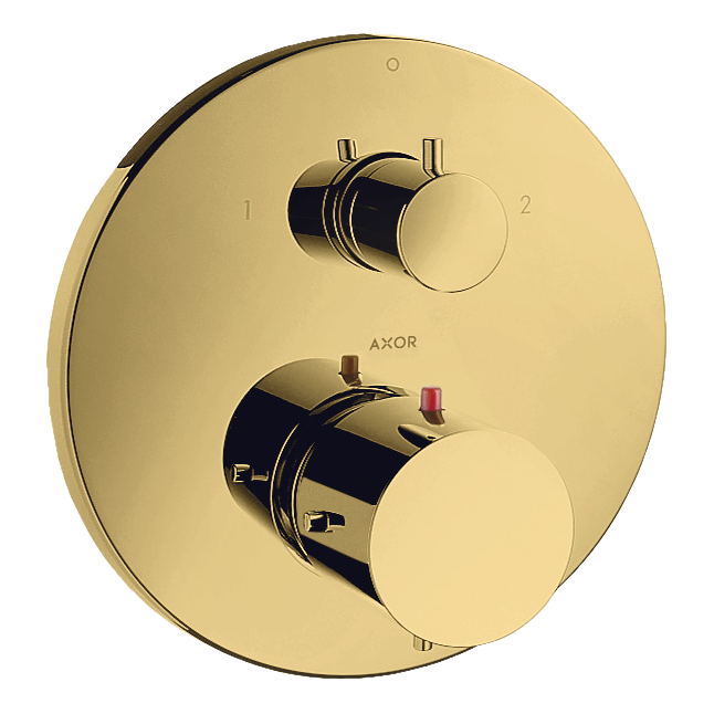 AXOR Starck Concealed Bath & Shower Thermostat with Shut-Off Diverter Valve from Brandt in Polished Gold Optic finish
