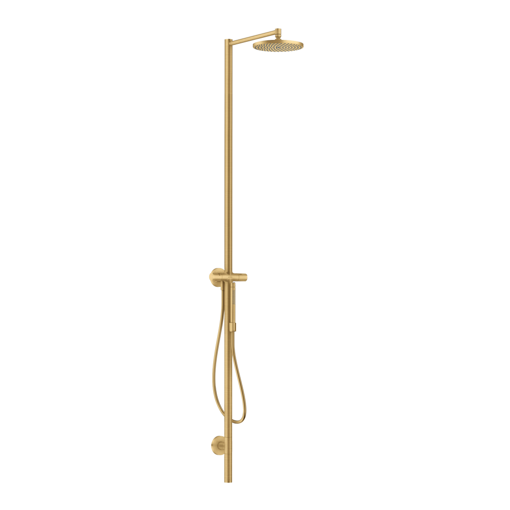 AXOR Starck Nature Outdoor Shower Column with Overhead Shower 240 1jet from Brandt in Brushed Gold Optic finish