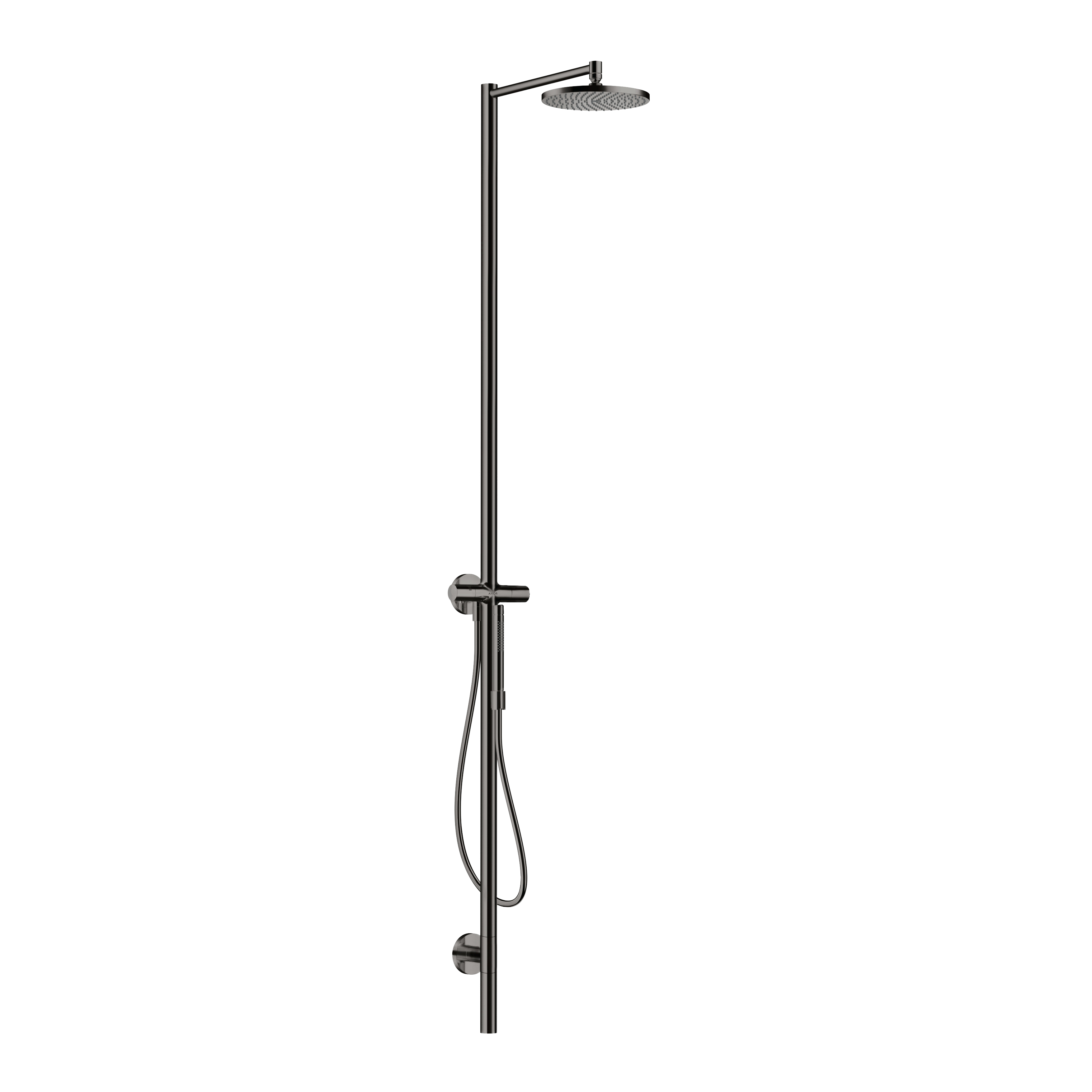 AXOR Starck Nature Outdoor Shower Column with Overhead Shower 240 1jet from Brandt in Polished Black Chrome finish