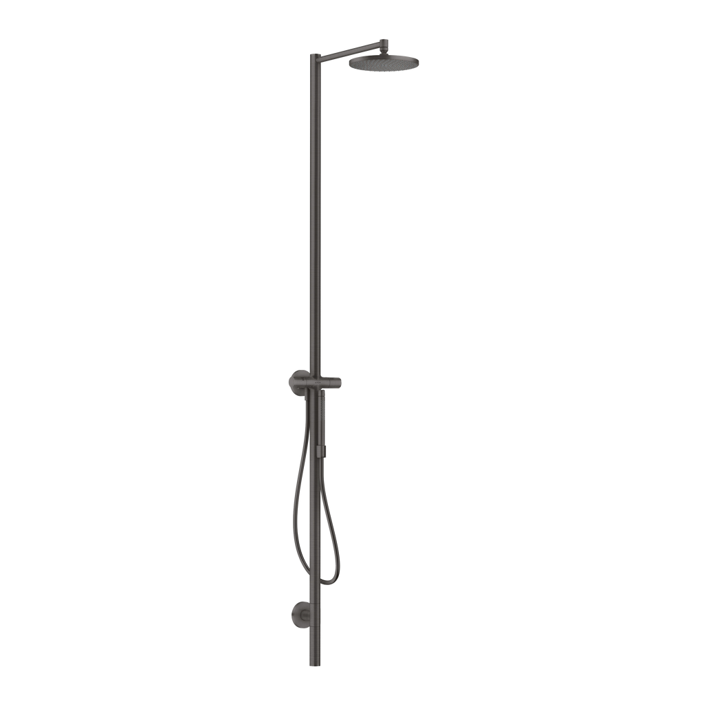AXOR Starck Nature Outdoor Shower Column with Overhead Shower 240 1jet from Brandt in Brushed Black Chrome finish