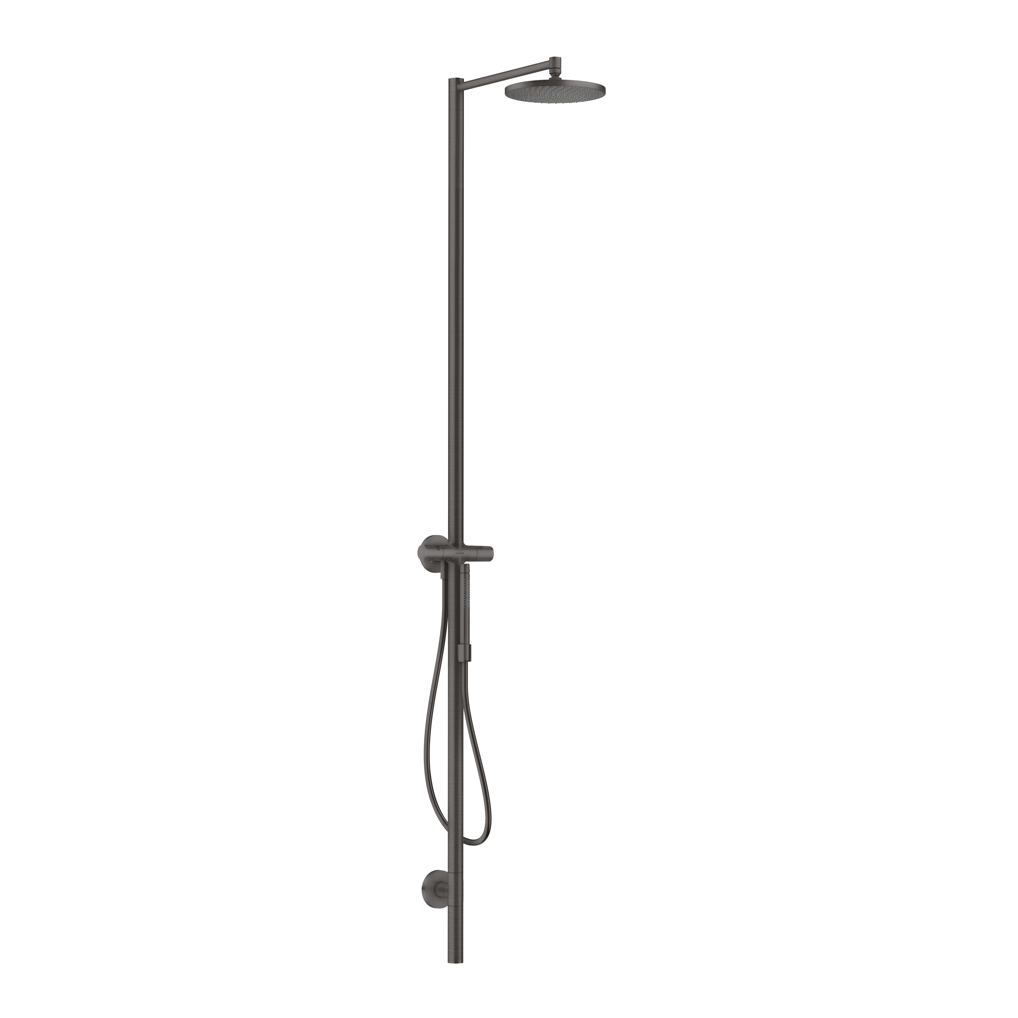 AXOR Starck Nature Outdoor Shower Column with Overhead Shower 240 1jet from Brandt in Brushed Black Chrome finish