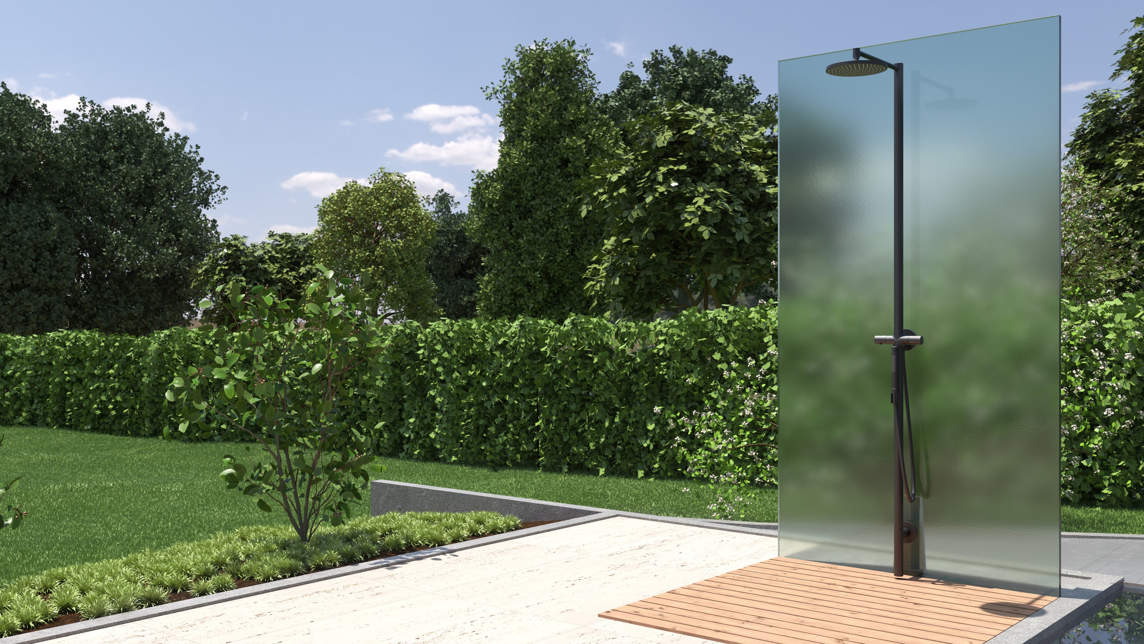 AXOR Starck Nature Outdoor Shower Column with Overhead Shower 240 1jet from Brandt in Matt Black finish