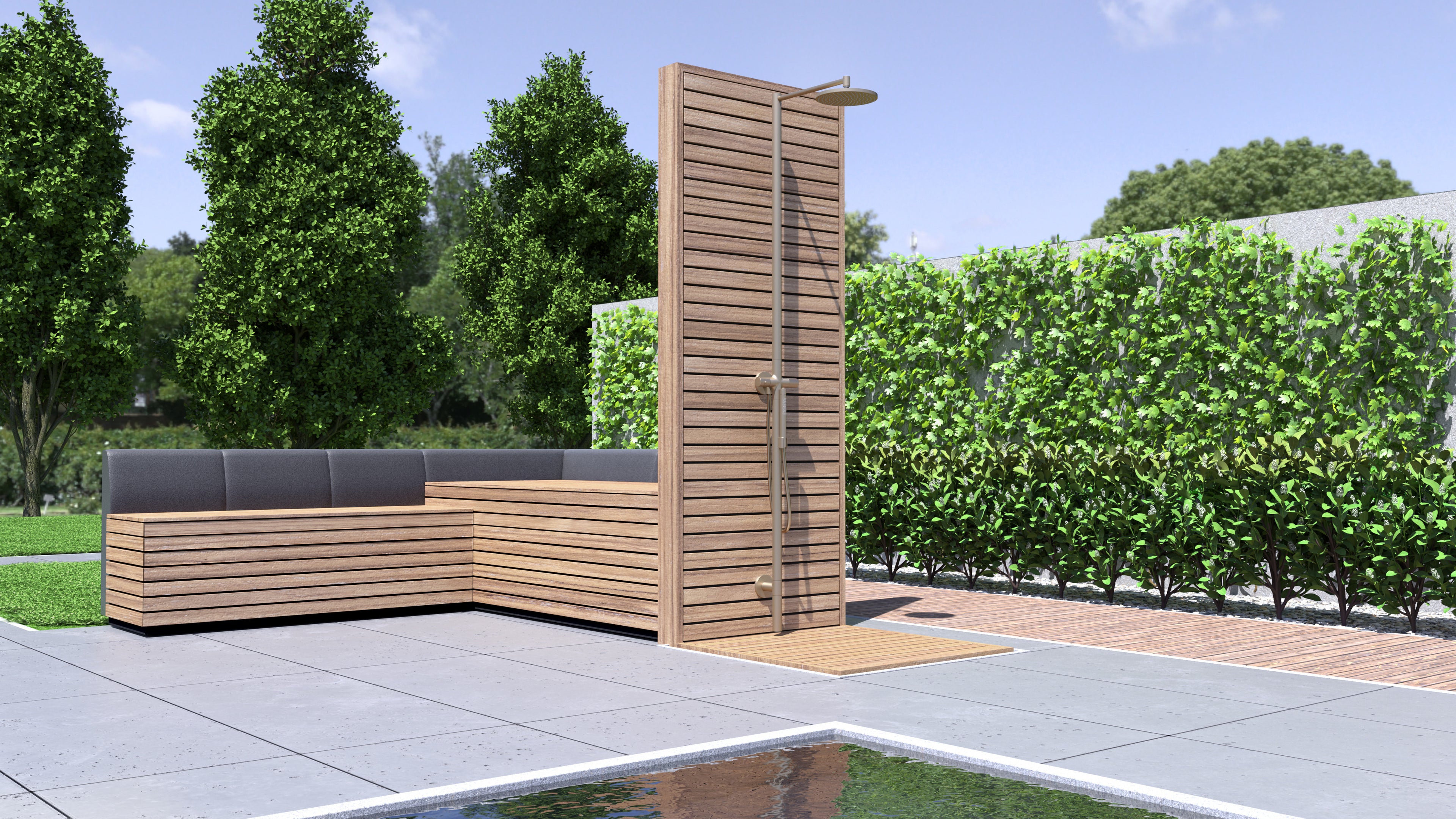 AXOR Starck Nature Outdoor Shower Column with Overhead Shower 240 1jet from Brandt in Brushed Nickel finish