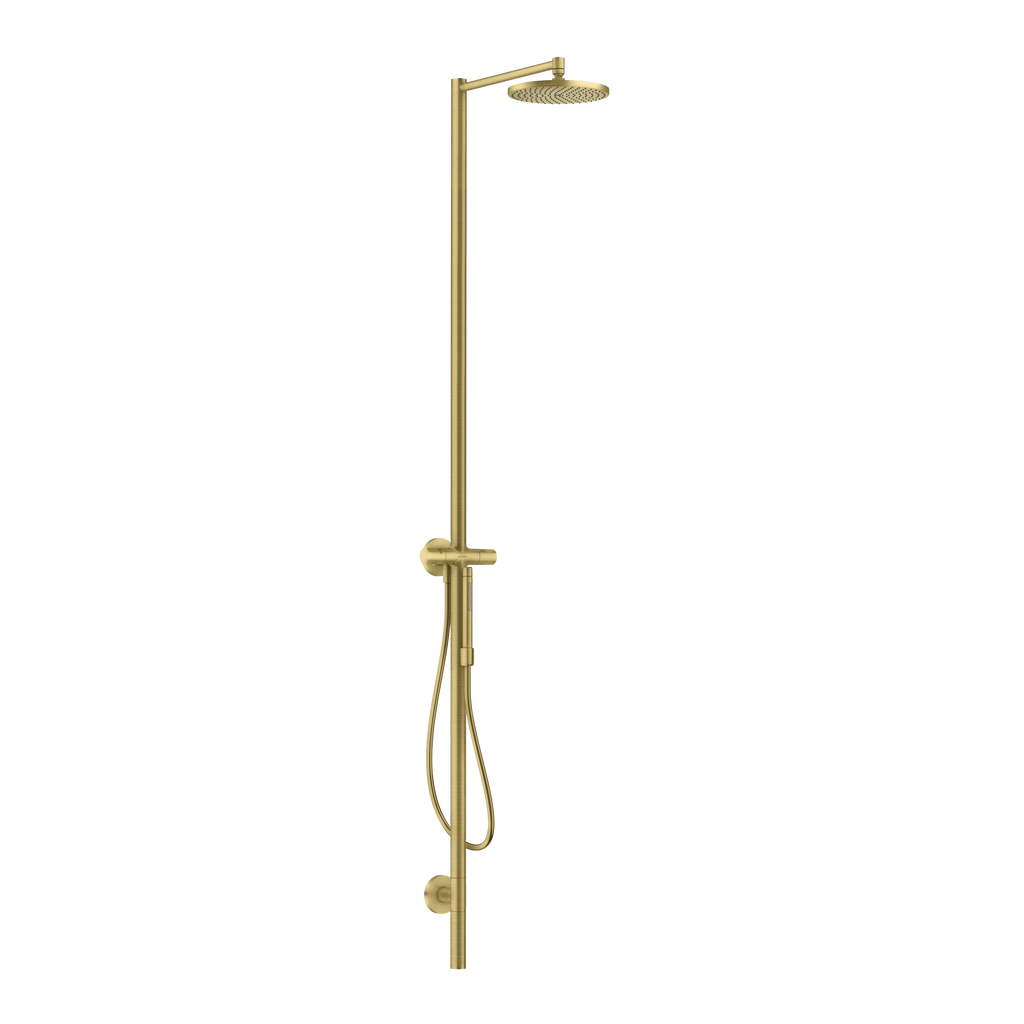 AXOR Starck Nature Outdoor Shower Column with Overhead Shower 240 1jet from Brandt in Brushed Brass finish